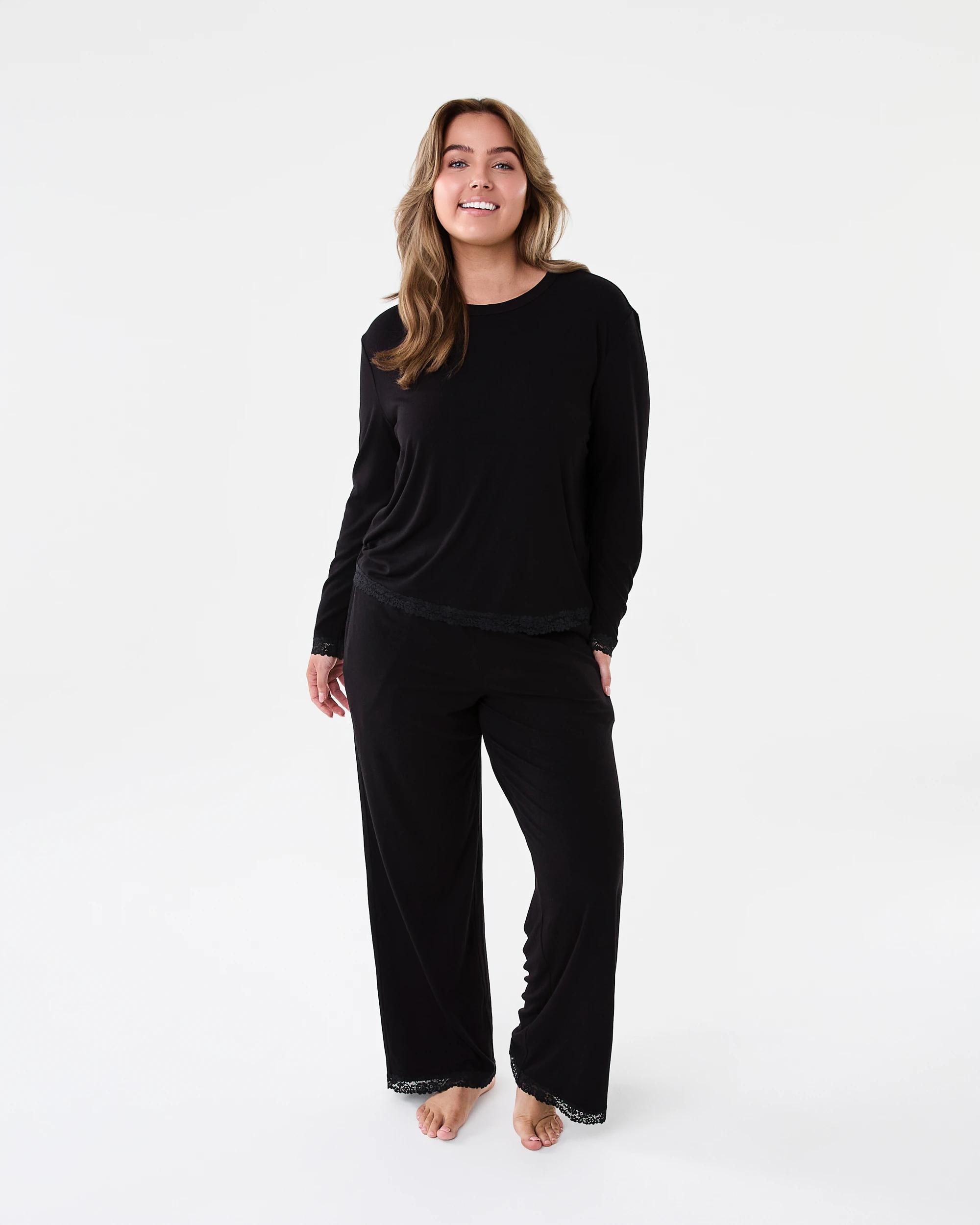 7 Viscose Rib Lace Trim Pants Black, 7 of 7