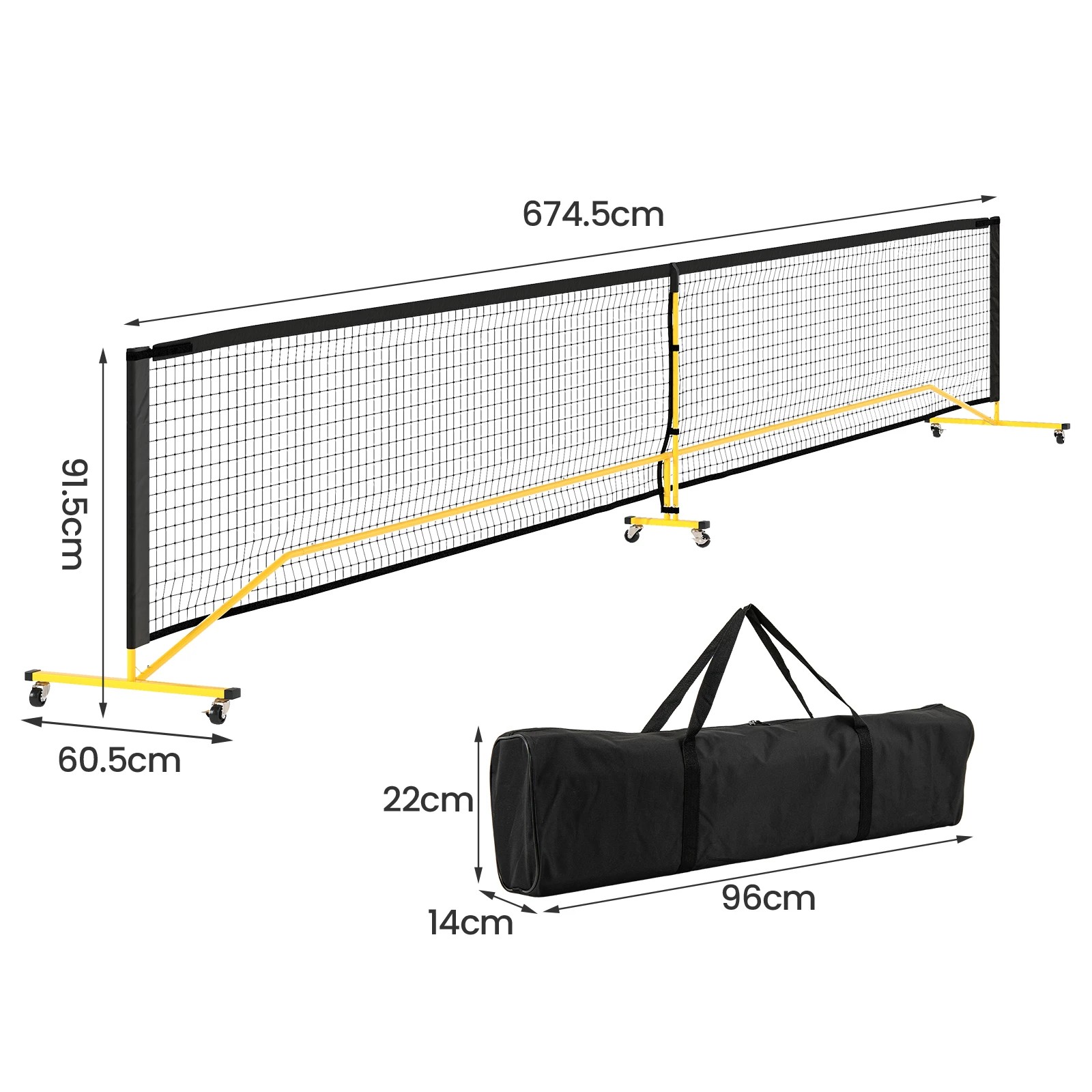 2 Costway 6.75m Portable Pickleball Net System PE Tennis Net w/6 Lockable Wheels Carry Bag, 2 of 2