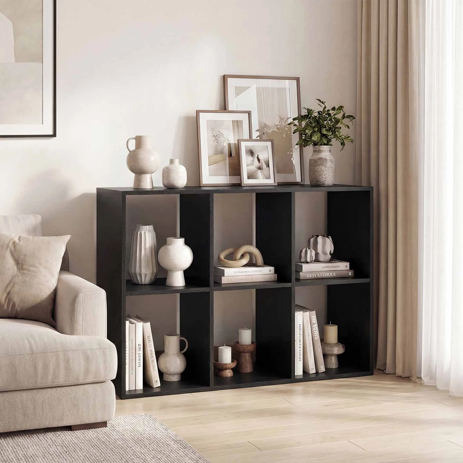 2 Costway 6-Tier Storage Bookshelf Open Display Shelf Book Cabinet Cubes Home Office Organiser - Black, 2 of 4