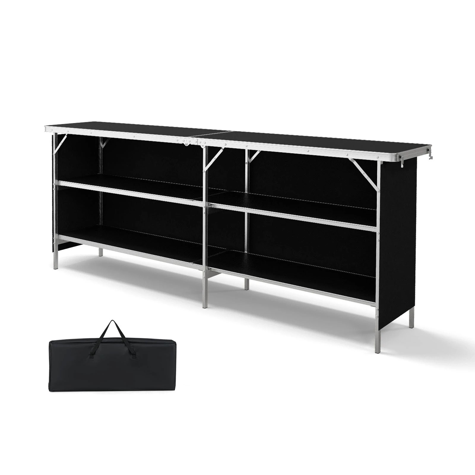 1 Costway 2Tier Folding Camping Table Aluminum Large Portable Picnic Table Open Shelf w/Bag - Black, 1 of 4