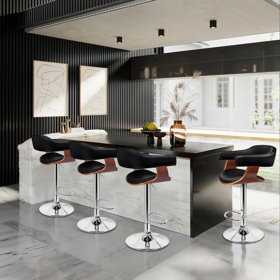 9 Alfordson 2x Bar Stools Joan Kitchen Swivel Chair Wooden Leather Gas Lift - Black, 9 of 9