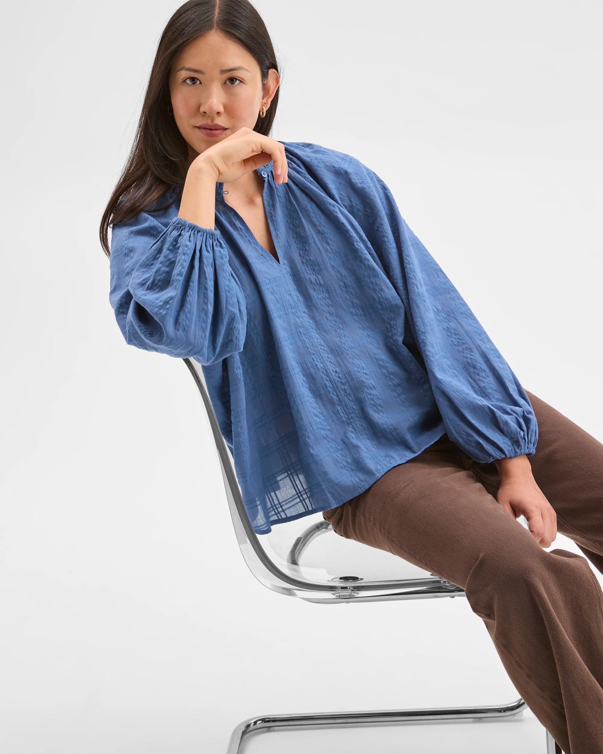 5 Target Woman Long Sleeve Textured Blouse BLUE JAY, 5 of 6