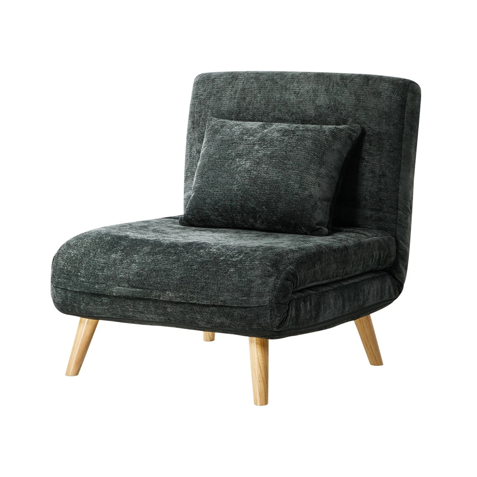 8 Oikiture Single Sofa Bed Lounge Recliner Chenille - Charcoal, 8 of 10