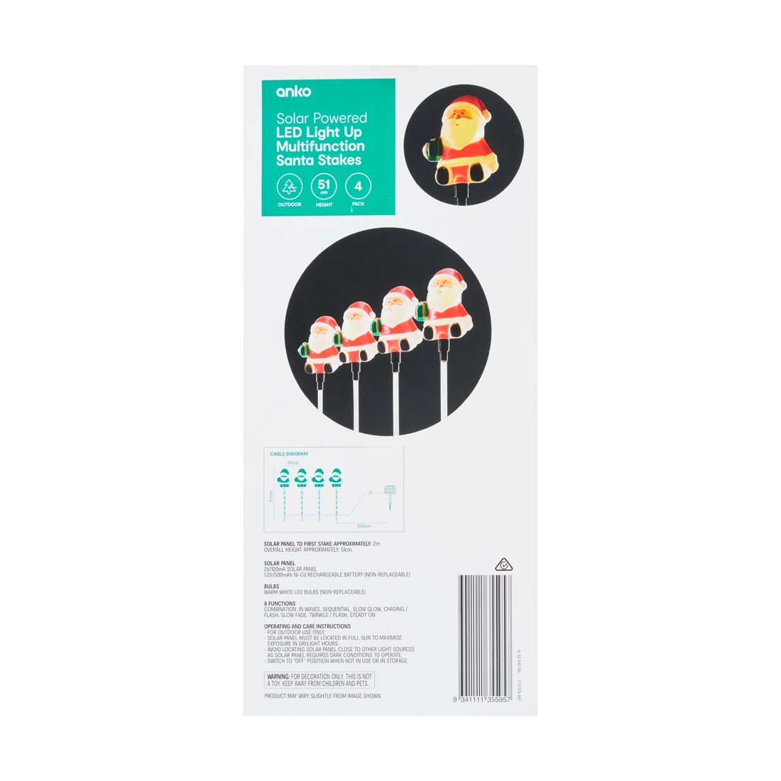 8 4 Pack Solar Powered LED Light Up Multifunction Santa Stakes, 8 of 8