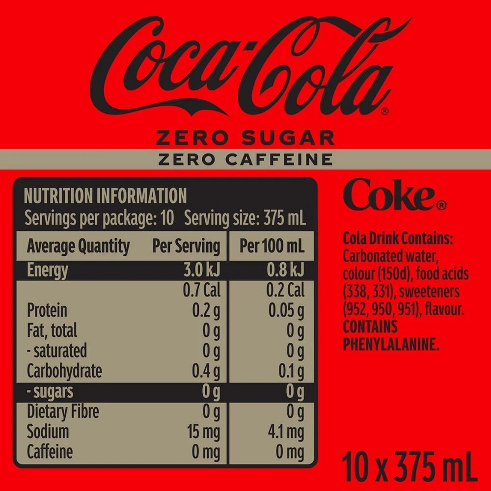 4 Coca-Cola Zero Sugar Zero Caffeine Cans 375mL 20 Pack, 4 of 4