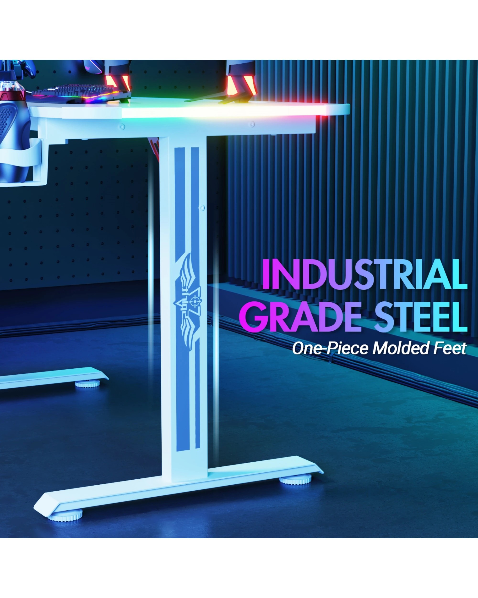 5 Advwin 140cm L Shaped Computer Gaming Desk With Rgb Led Light White, 5 of 5