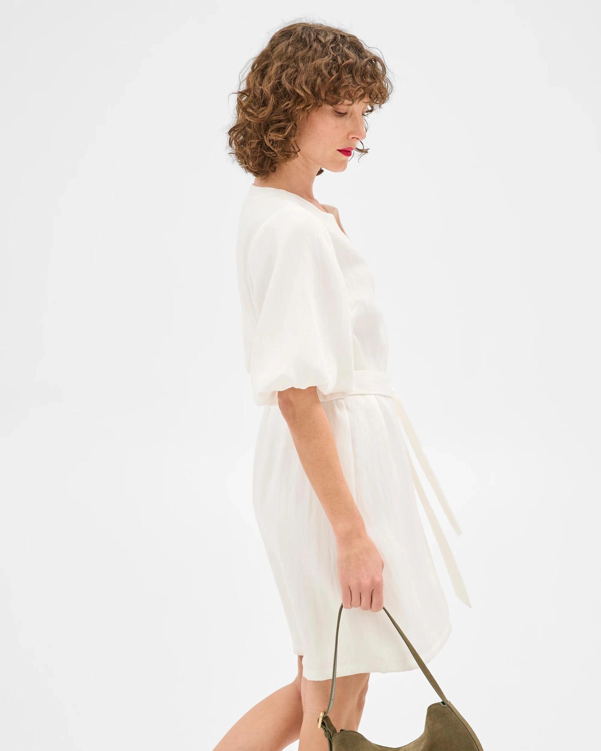 5 Puff Sleeve Mini Shirt Dress - Preview CLOUD DANCER, 5 of 6