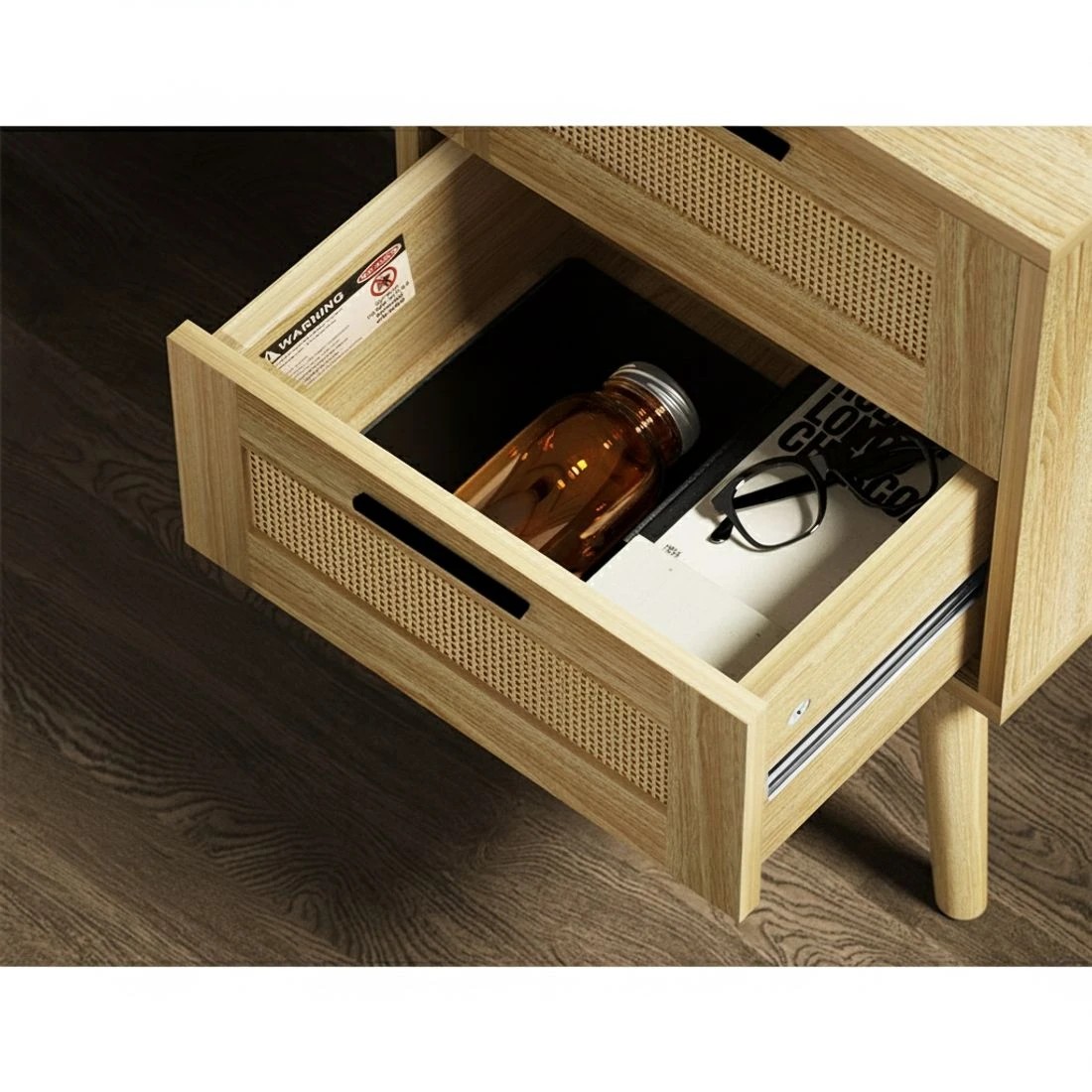 4 Artiss Rattan Bedside Table 2 Drawers Wood - RIE Oak - Natural, 4 of 6