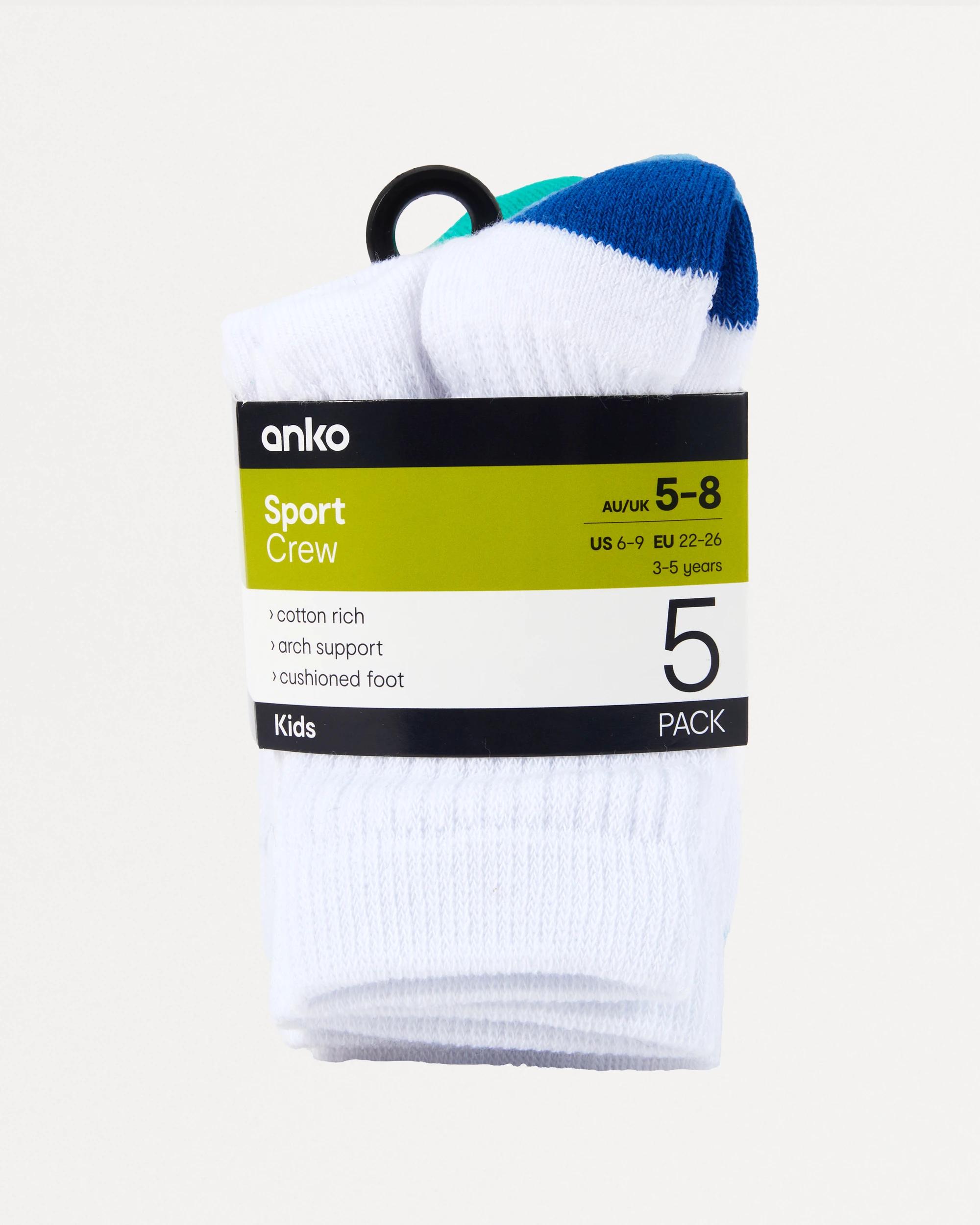 3 5 Pack Active Kids Crew Socks Wht Solid, 3 of 3