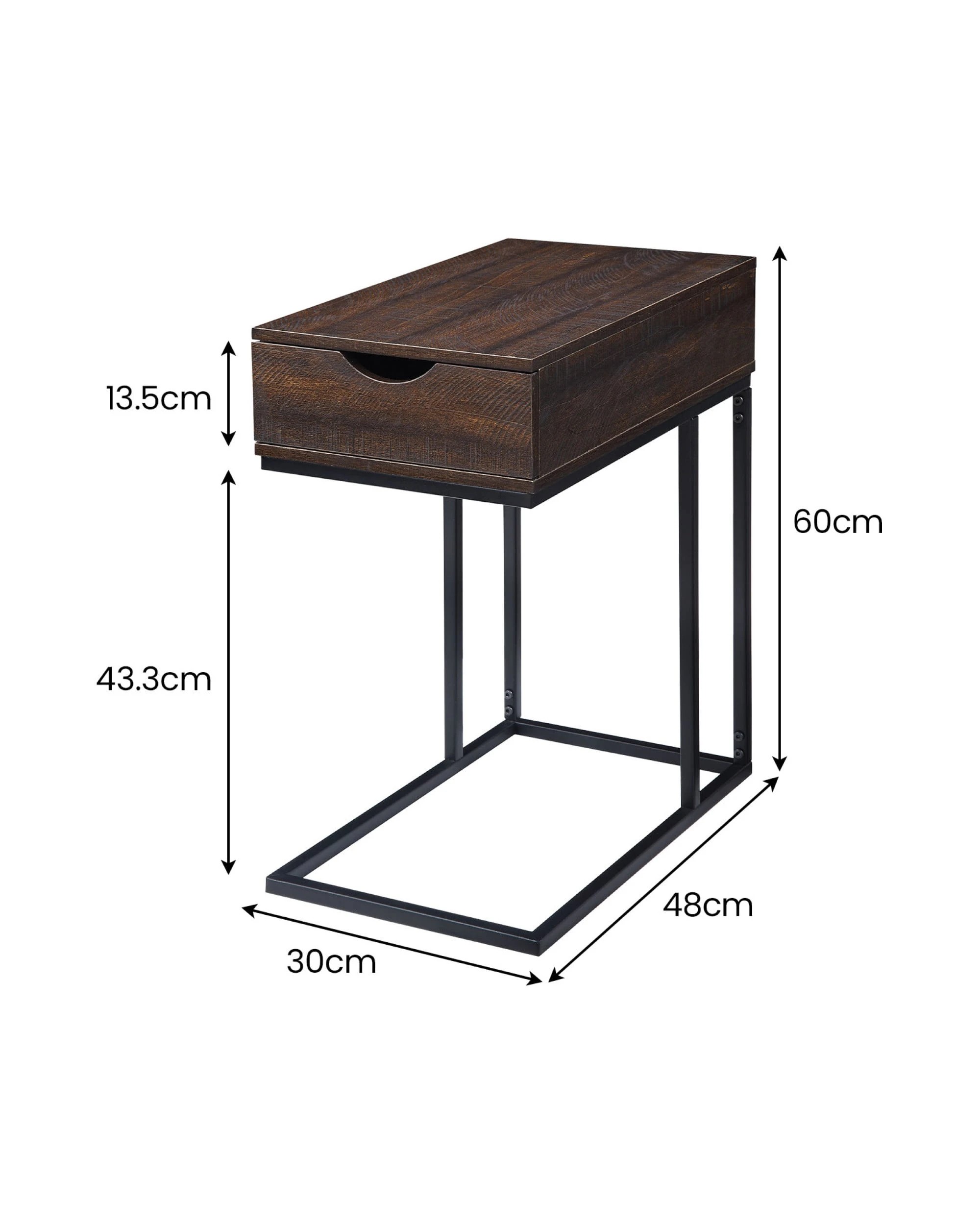 2 Sarantino C-Shaped Drawer Side Table Night Stand Metal Base, 2 of 10
