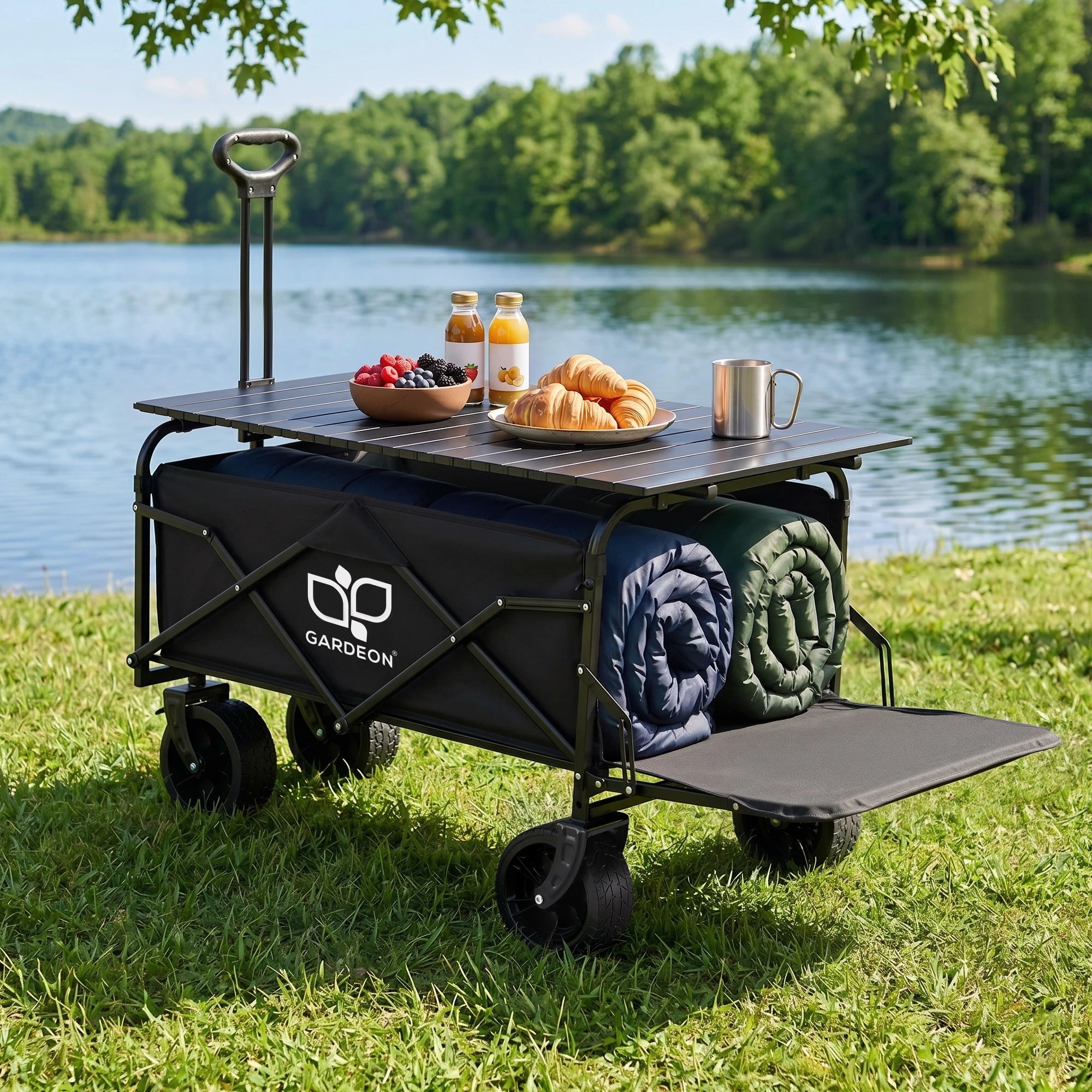 9 Gardeon Folding Camping Wagon Heavy Duty Utility Cart with Tailgate Table 150L - Black, 9 of 9