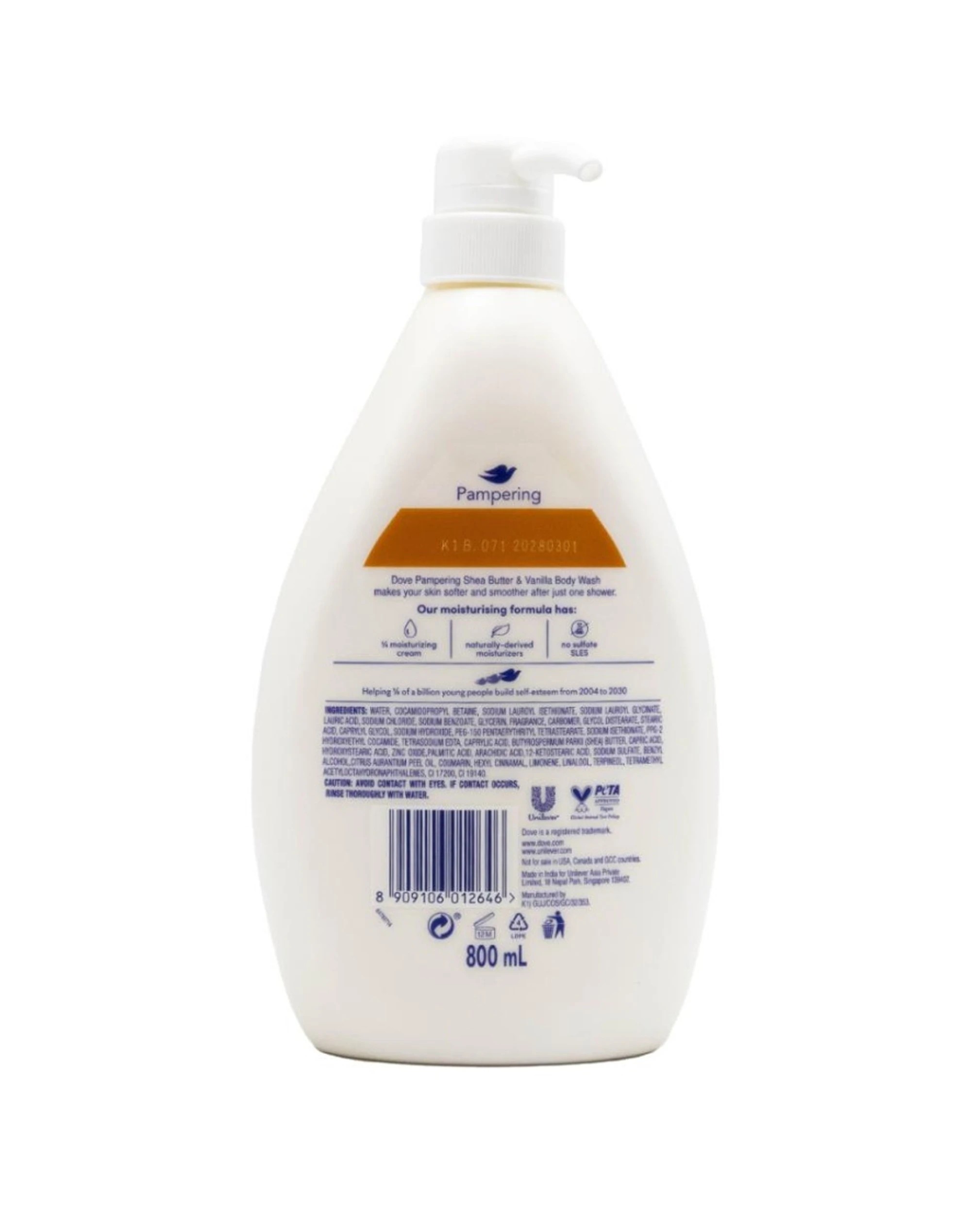 3 Dove 6pk Pampering Body Wash W Shea Butter And Vanilla Scent 800ml - White, 3 of 3
