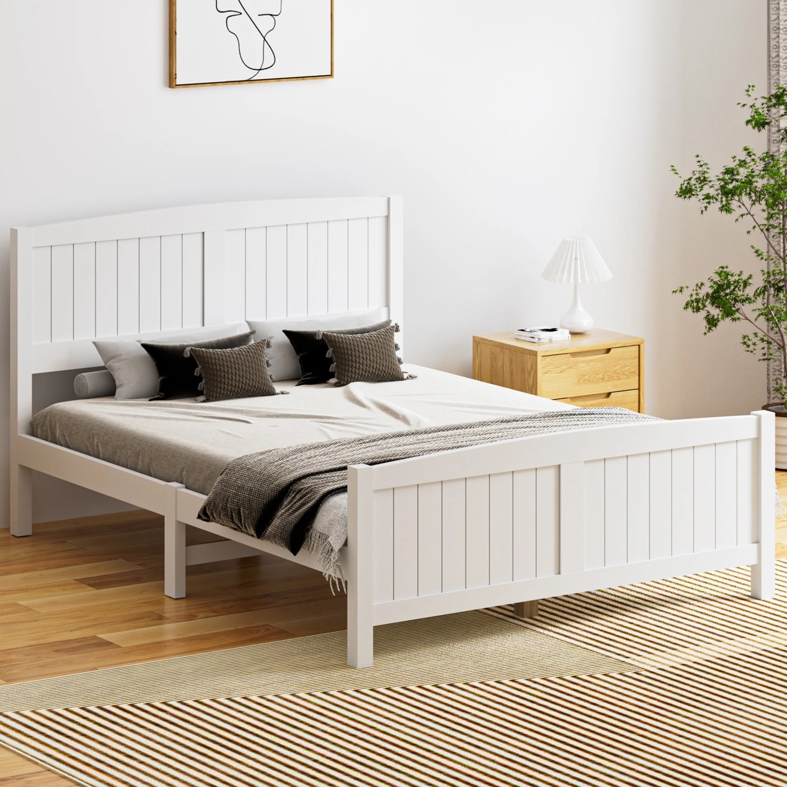 10 Oikiture Bed Frame Double Size Wooden Base Timber Platform
 - White, 10 of 10