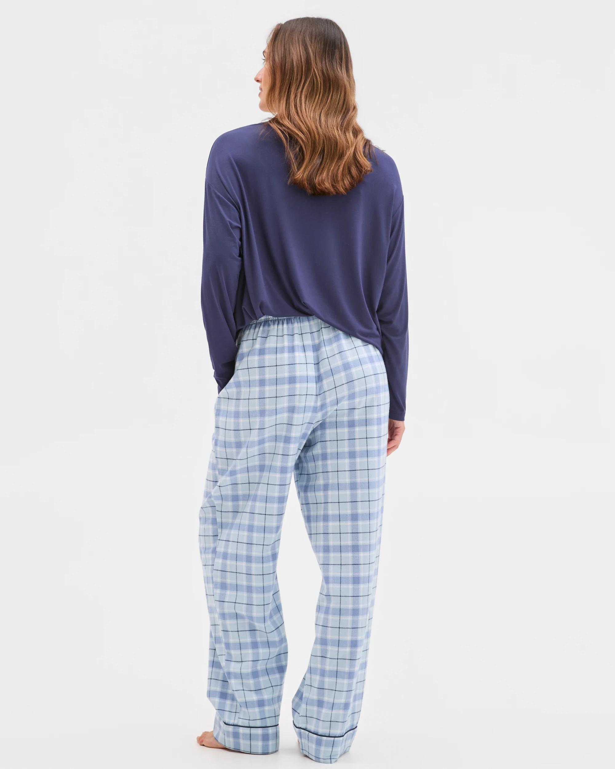 2 Target Woman Australian Cotton Flannelette Wide Leg Sleep Pants BLUE CHECK, 2 of 6