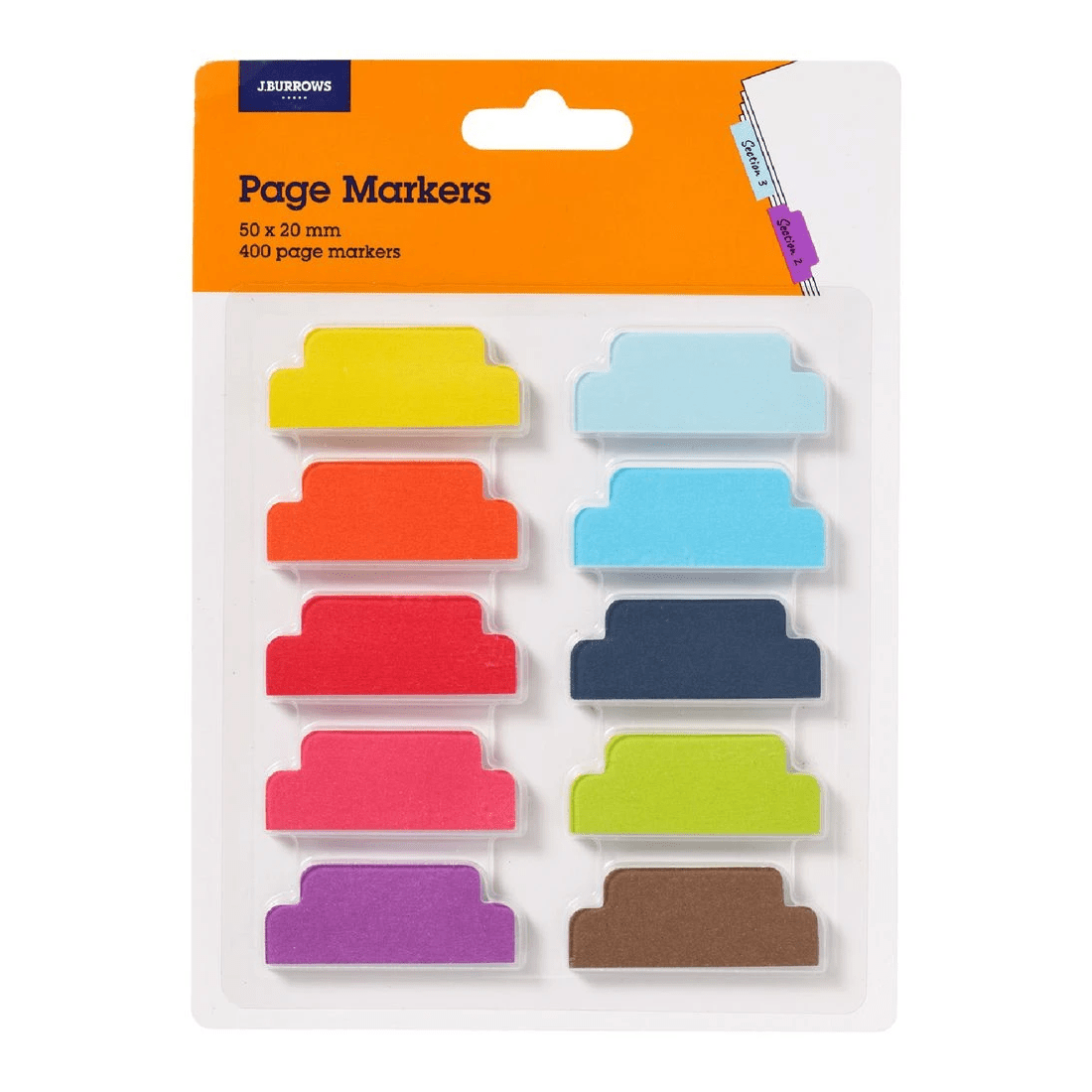1 J.Burrows Page Markers 20x50 mm Assorted 10 Pack, 1 of 2
