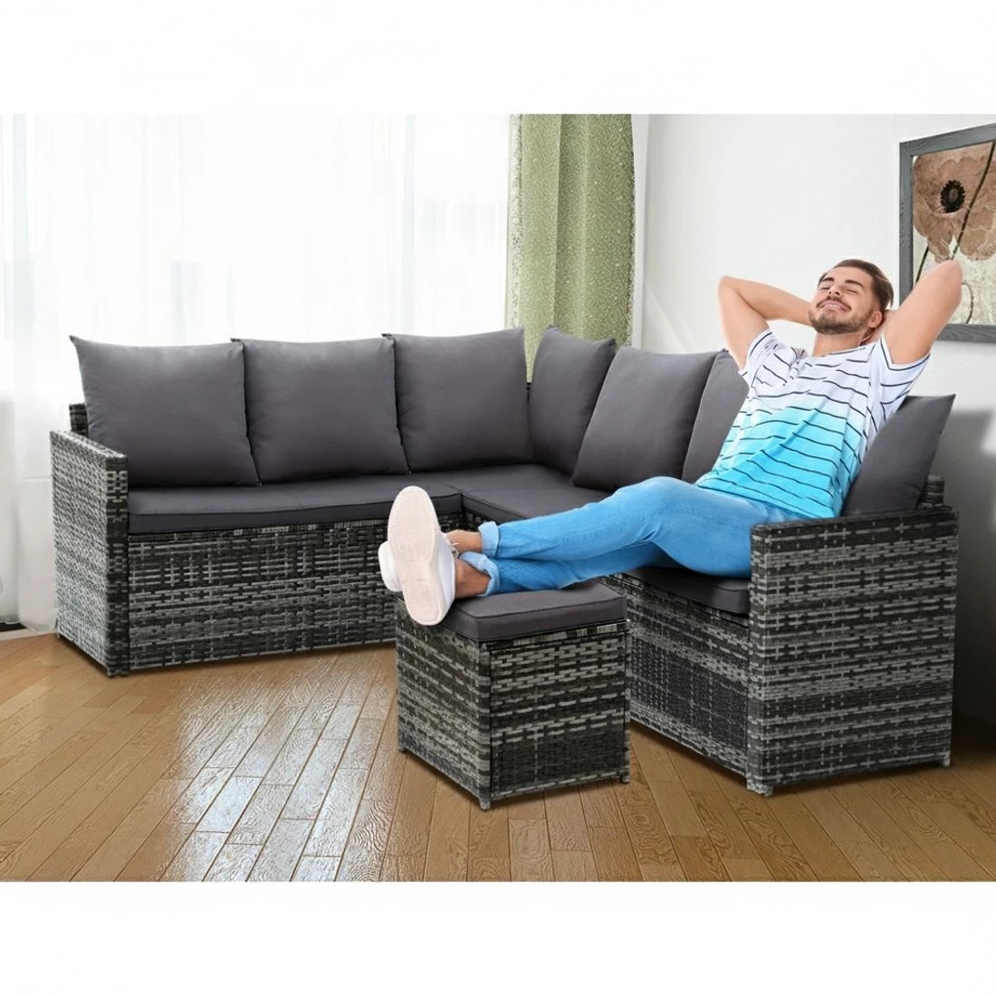 3 Gardeon Outdoor Dining Set Sofa Lounge Setting Chairs Table Ottoman Cover - Grey, 3 of 5