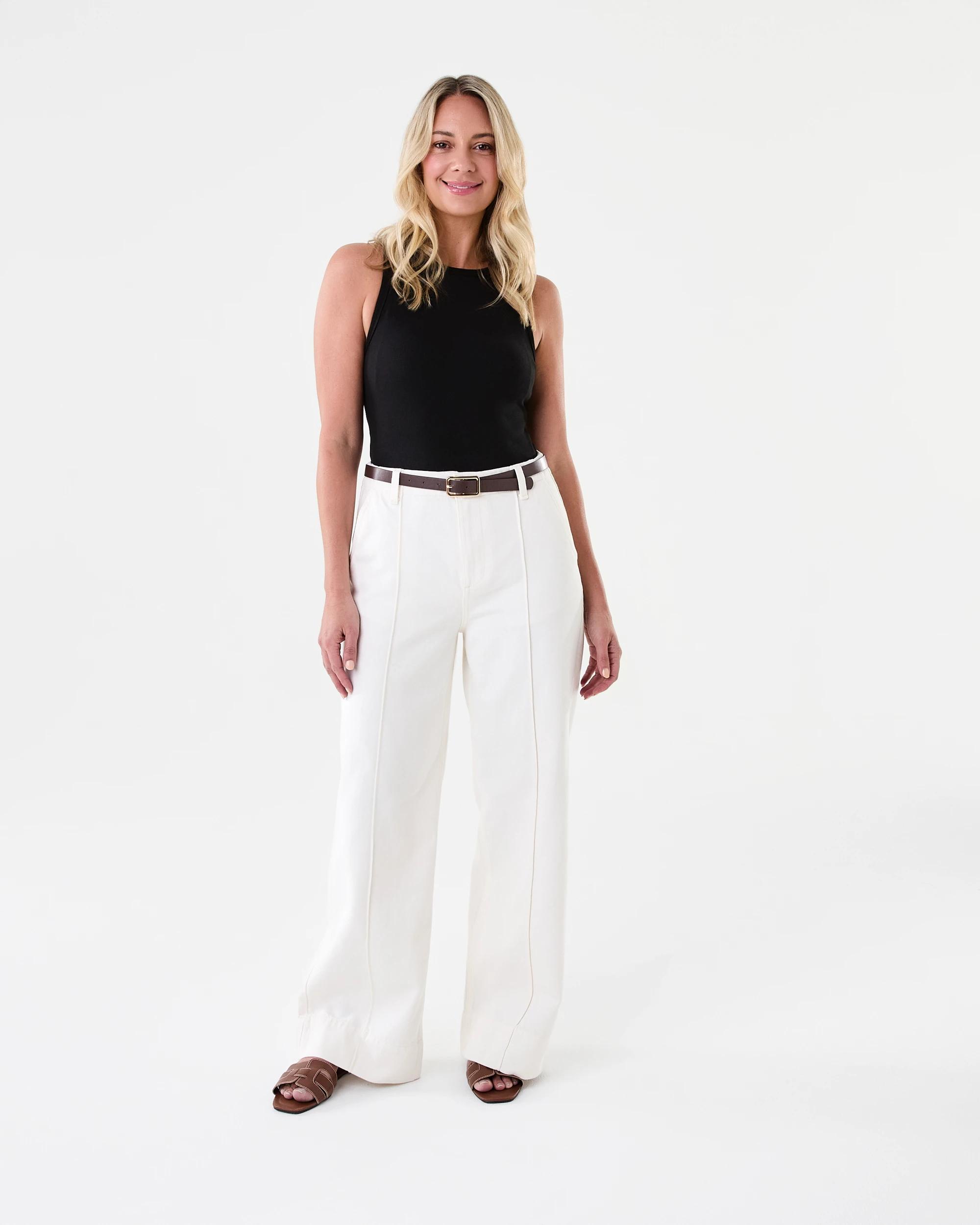2 Belted Wide Leg Jeans Ecru, 2 of 10