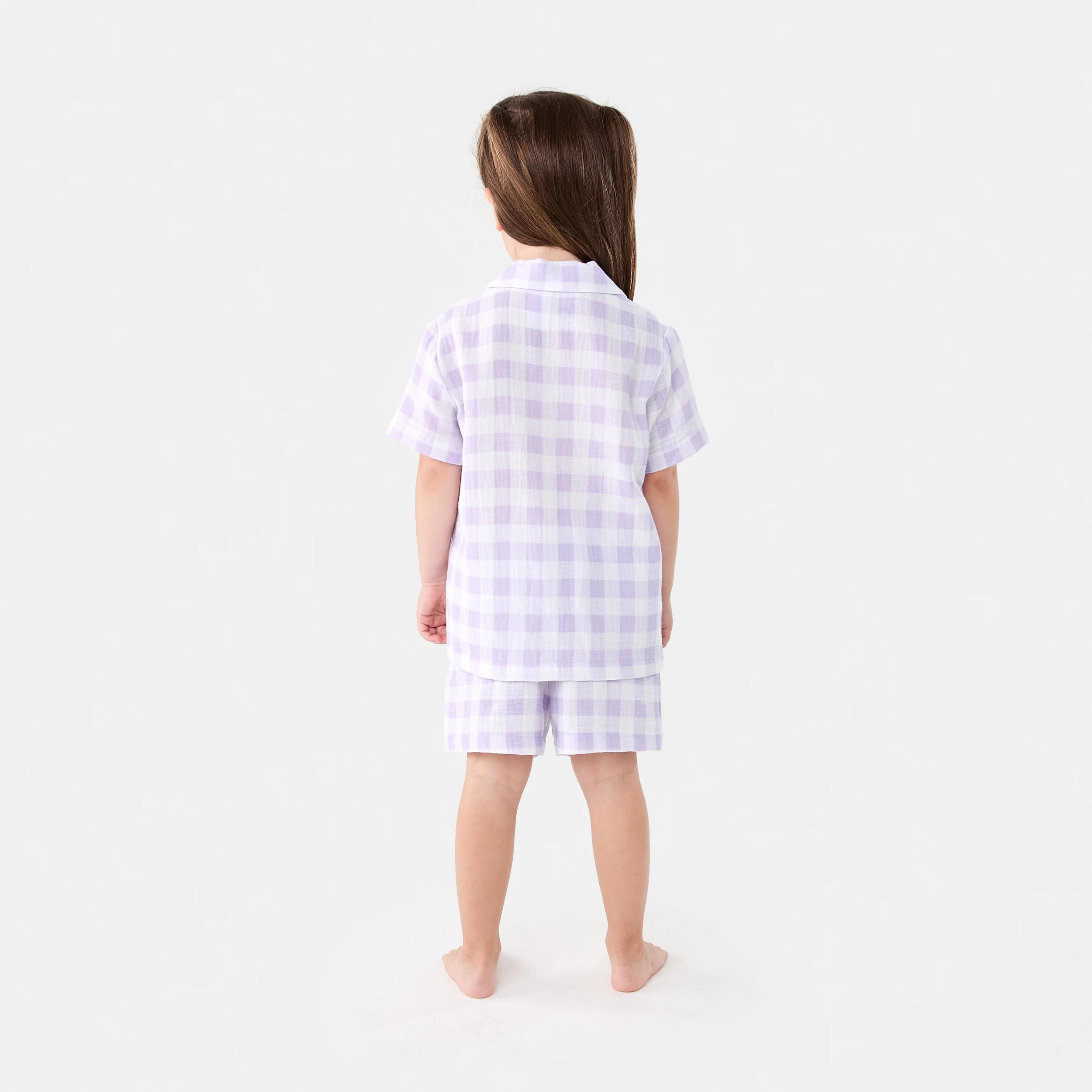 2 Short Sleeve Woven Pyjama Set PURPLE CHECK, 2 of 8