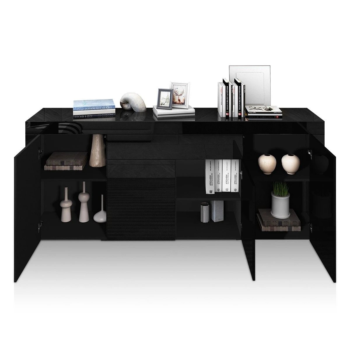 3 Ausway Sideboard Buffet Cabinet Table 4 Doors 1 Drawer High Gloss Storage Cupboard, 3 of 8