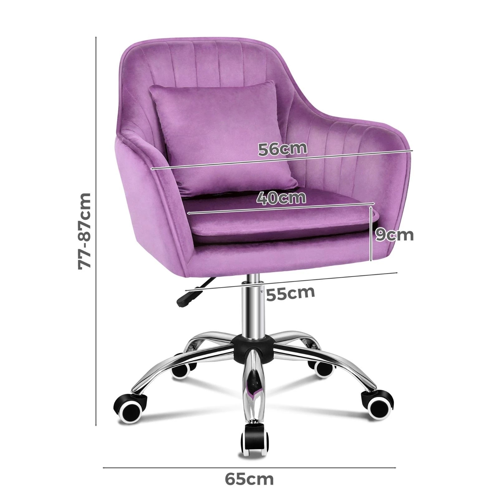6 Alfordson Velvet Office Chair Fabric Computer Swivel Armchair Work Adult Kids - Purple, 6 of 10