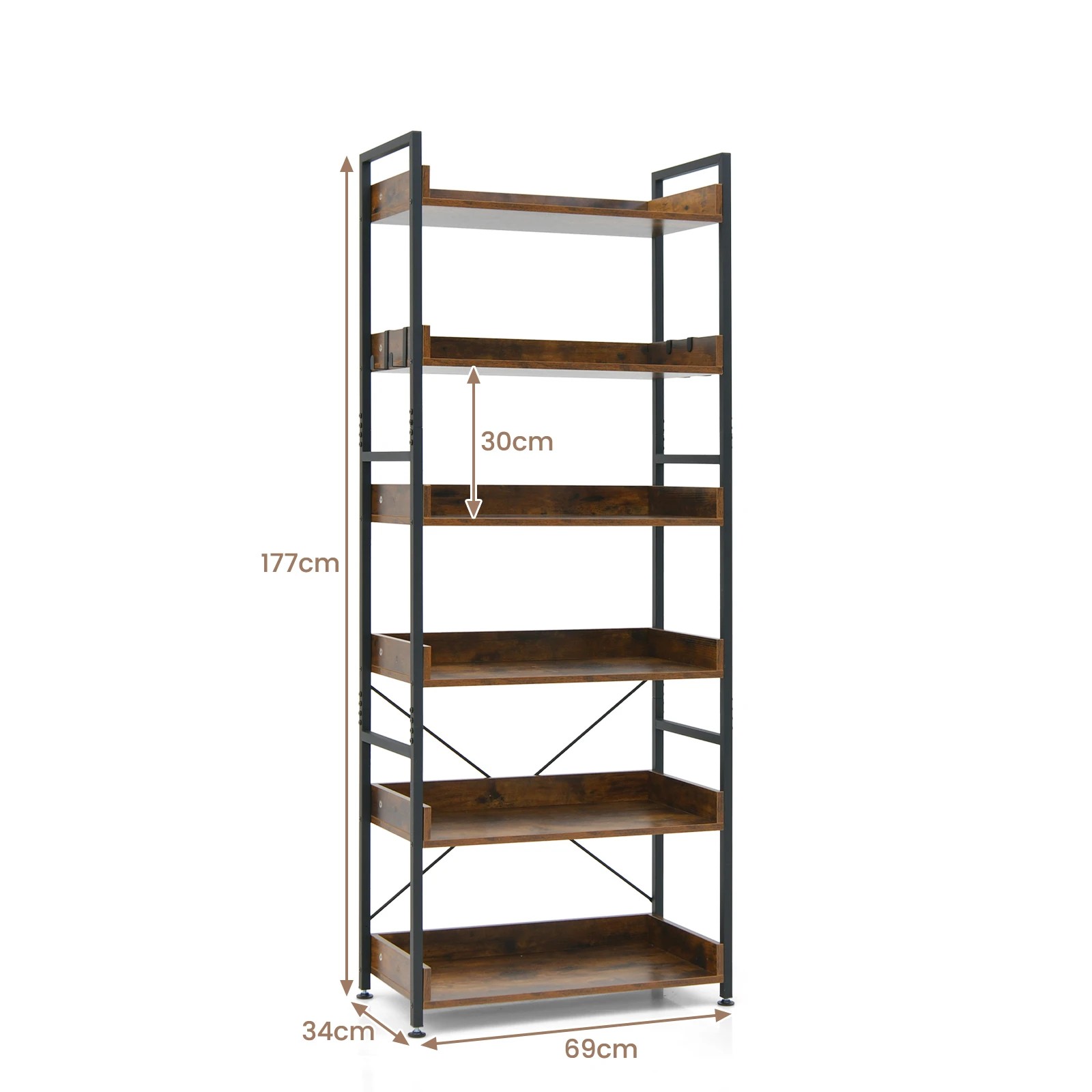 2 Costway 6-Tier Bookshelf Tall Display Shelf Storage Rack Bookcase - Brown, 2 of 4
