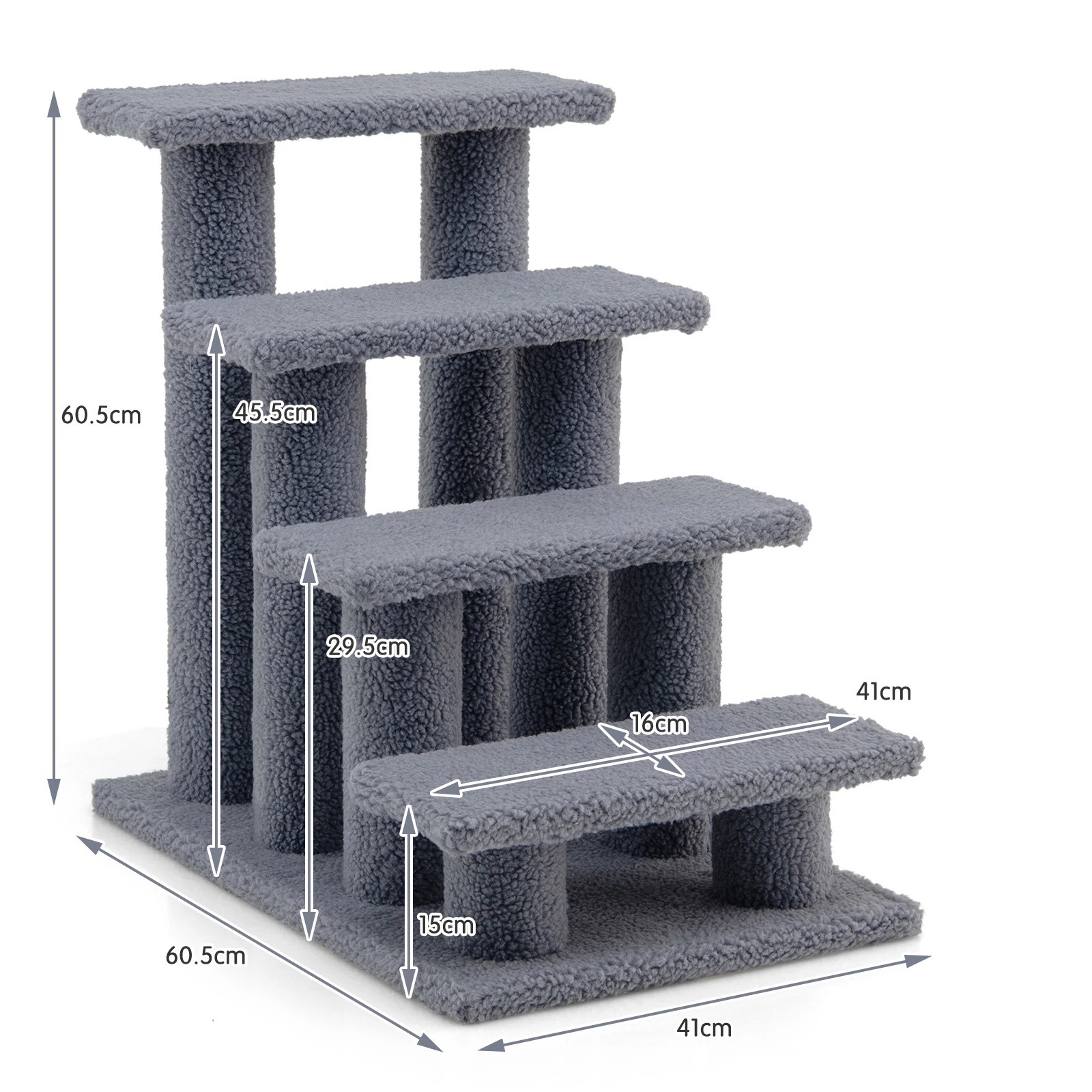3 Costway 4-Step Pet Stairs Carpeted Cat Scratching Post Pet Ramp - Grey, 3 of 3