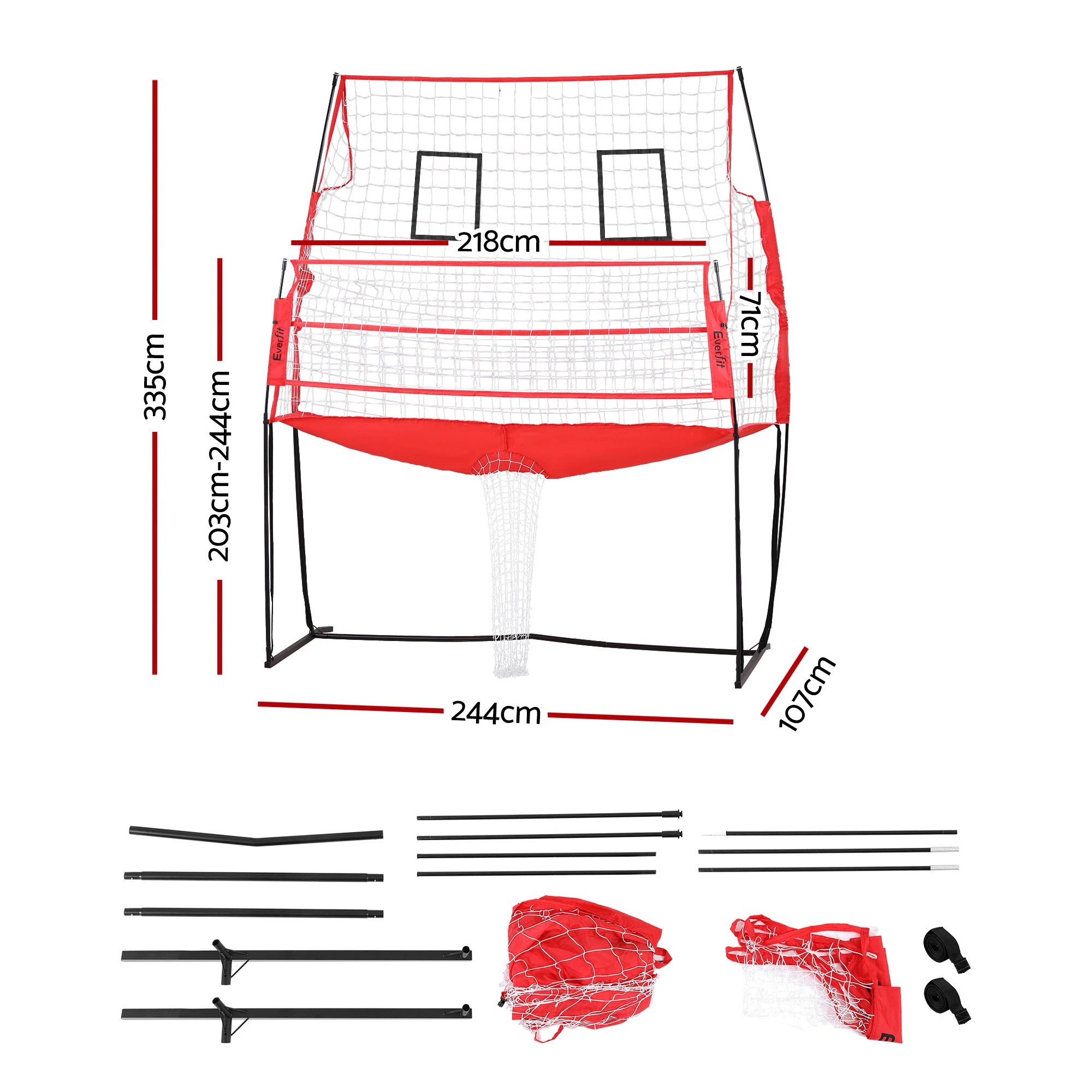 2 Everfit 8ft Volleyball Net Training Equipment Adjustable Height Portable with Ball and Bag - Red, 2 of 8