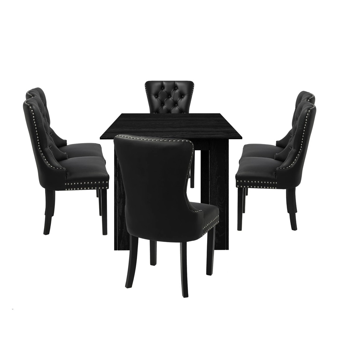 10 Oikiture 160cm Extendable Dining Table With 6pcs Pu Leather Dining Chairs
 - Black, 10 of 10