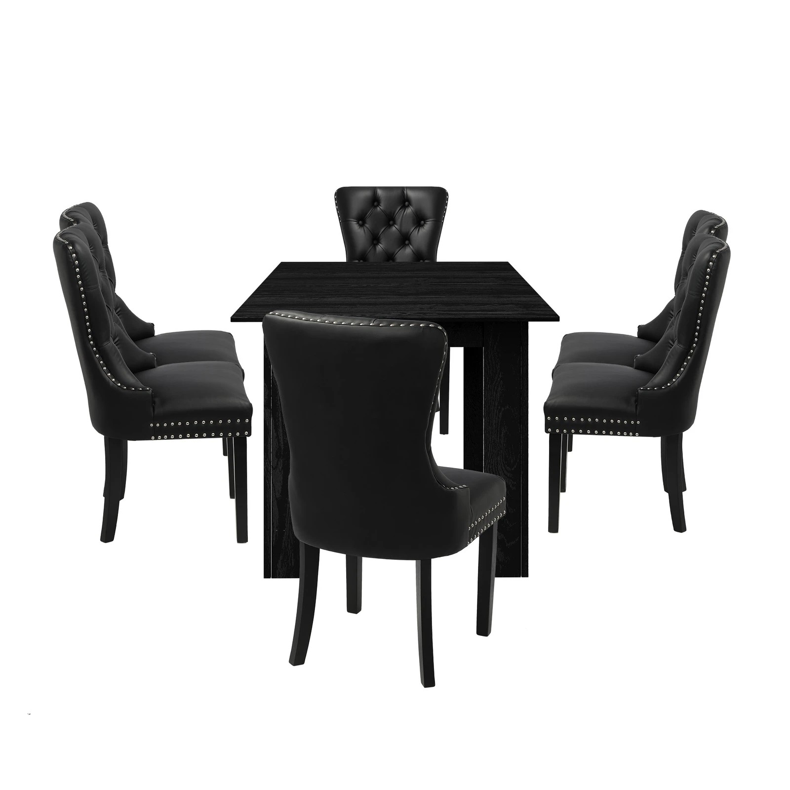 10 Oikiture 160cm Extendable Dining Table With 6pcs Pu Leather Dining Chairs
 - Black, 10 of 10