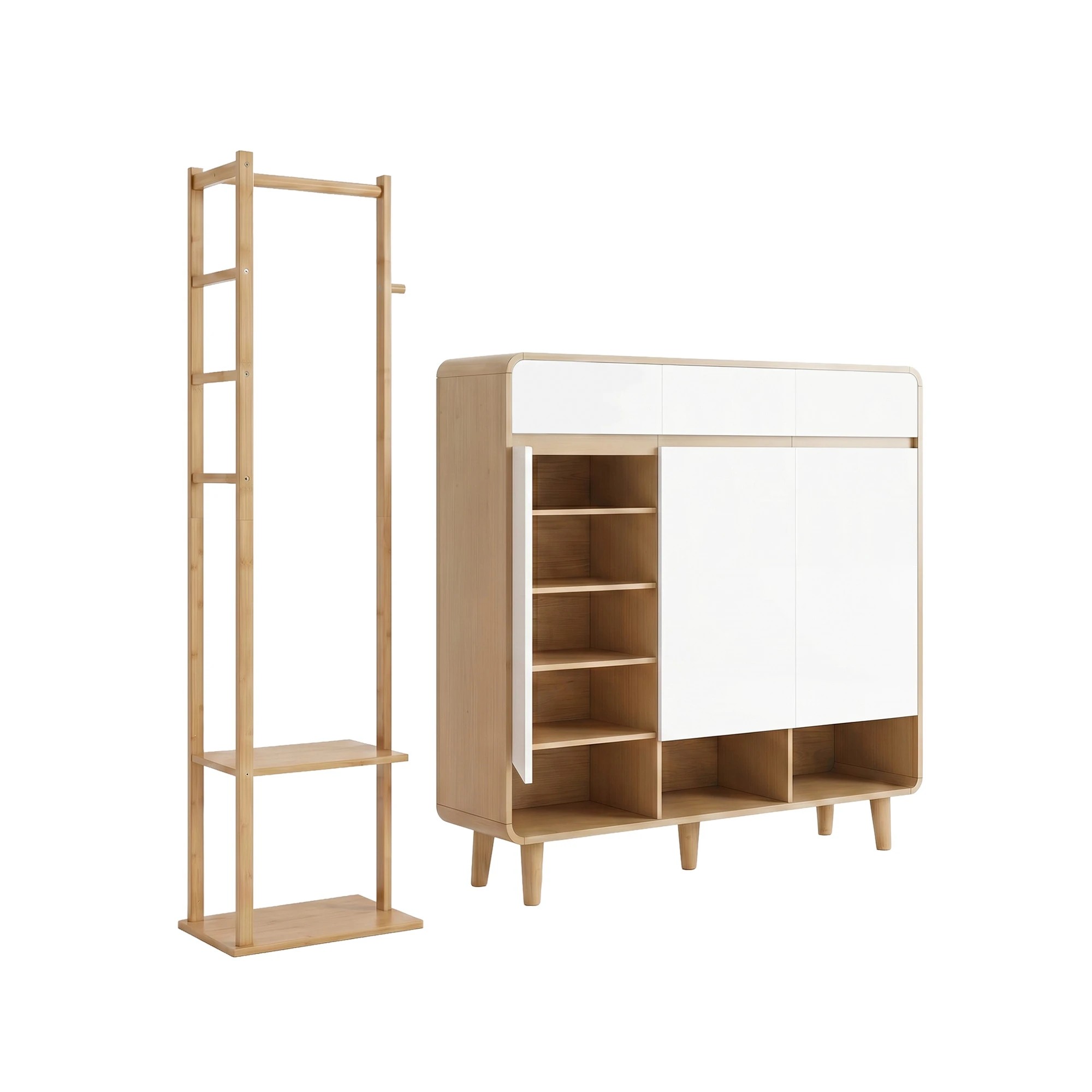 1 Artiss Shoe Rack Cabinet Wooden & Bamboo Clothes Rack Set Storage Shelf for Entryway Hallway - Multi, 1 of 9