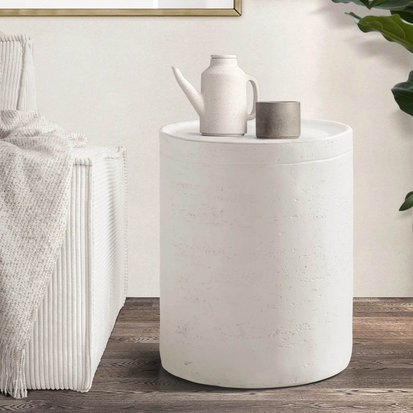 2 Oikiture Side Table Coffee End Stool Bedside Stand Stone  Outdoor
 - White, 2 of 8