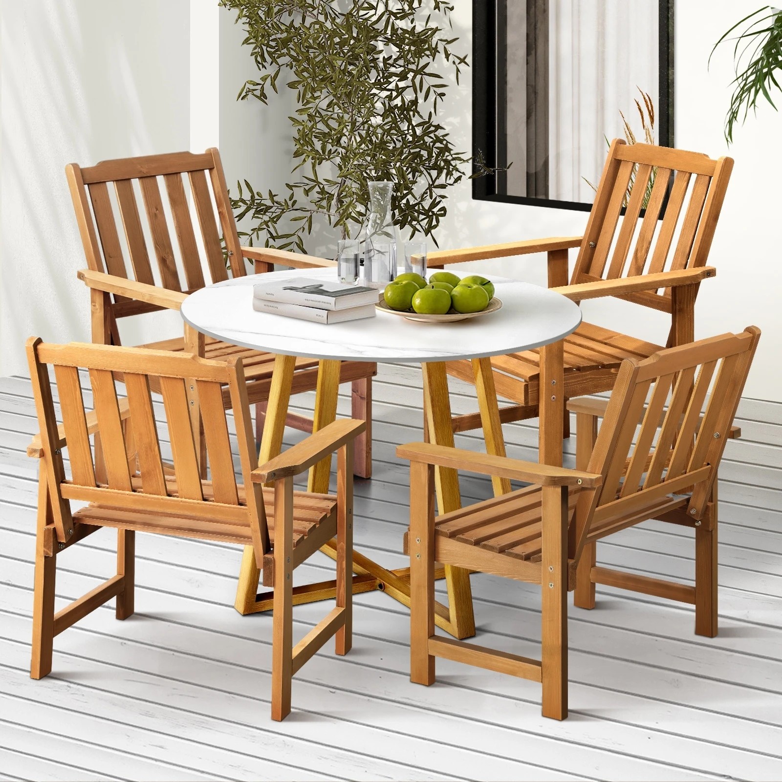 3 Livsip Outdoor Patio Set Solid Wood Chair and Table 5PC Furniture Dining Setting - Multi, 3 of 9