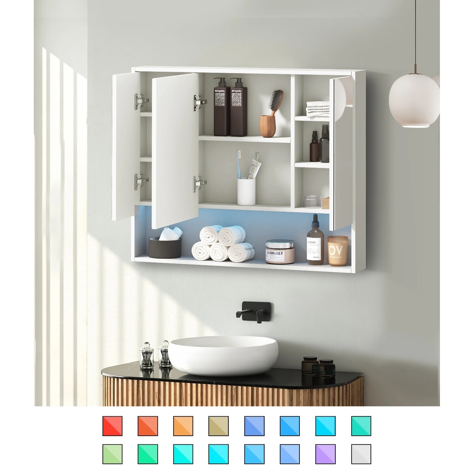 3 Welba Bathroom Mirror Cabinet Storage 900x750mm - White, 3 of 6