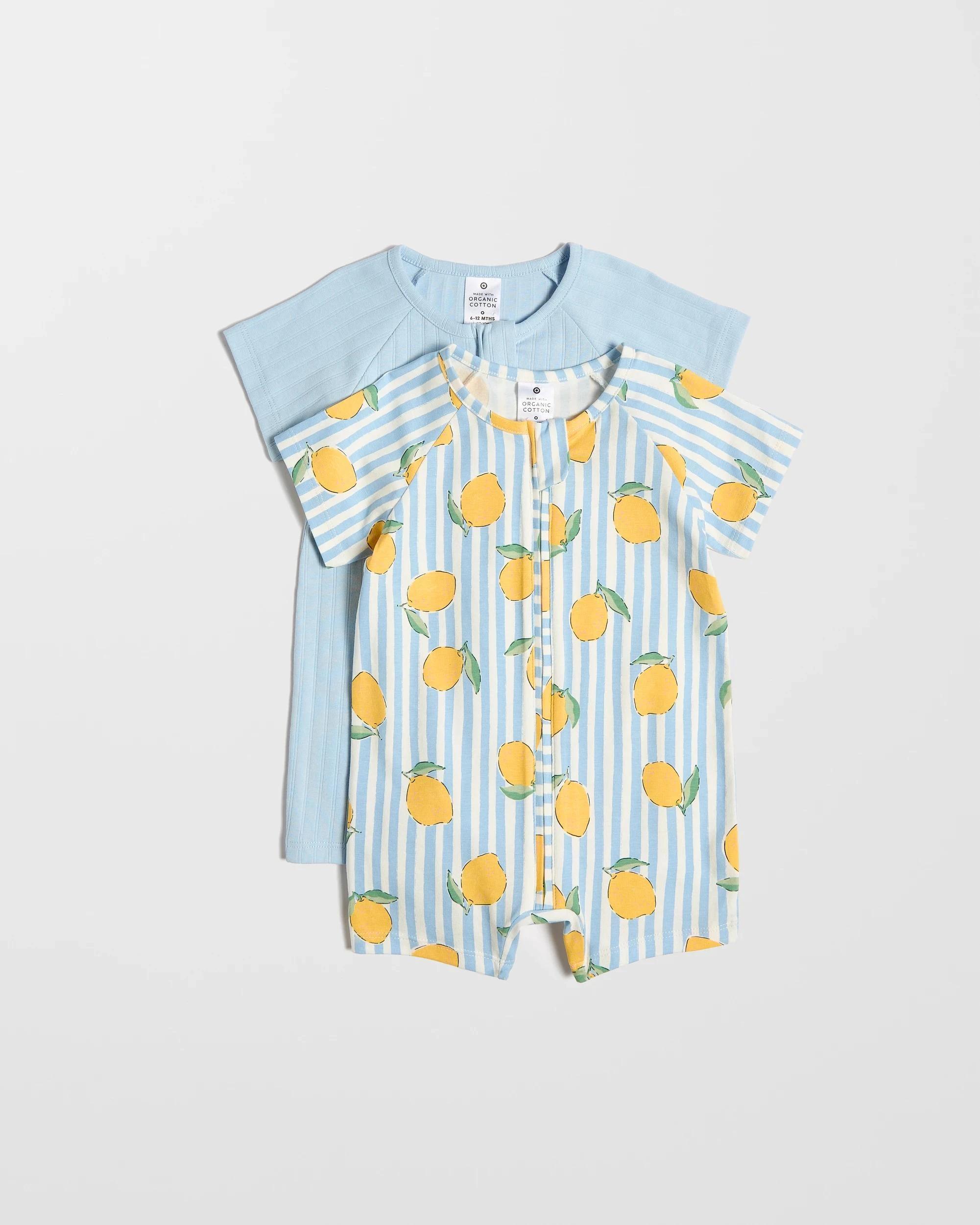 1 Target Baby Baby Organic Cotton Zip Romper 2 Pack LEMONS BLUE & CREAM STRIPE/BLUE, 1 of 5