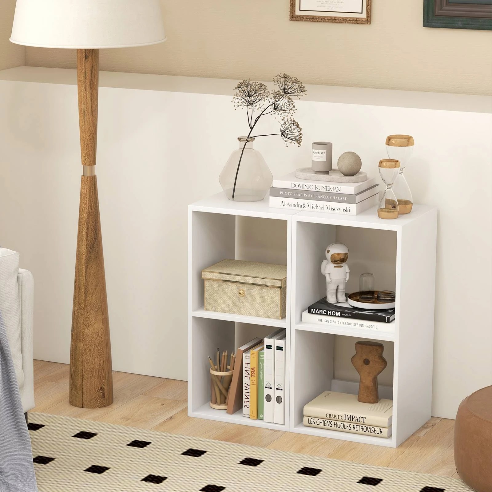 3 Costway 2-Tier Storage Bookshelf Open Display Shelf Book Cabinet Cubes Organizer Home Office - White, 3 of 4