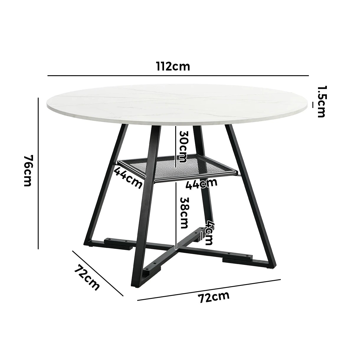 1 Oikiture 112cm Round Dining Table Marble-like Wooden Kitchen Furniture Black& - White, 1 of 9