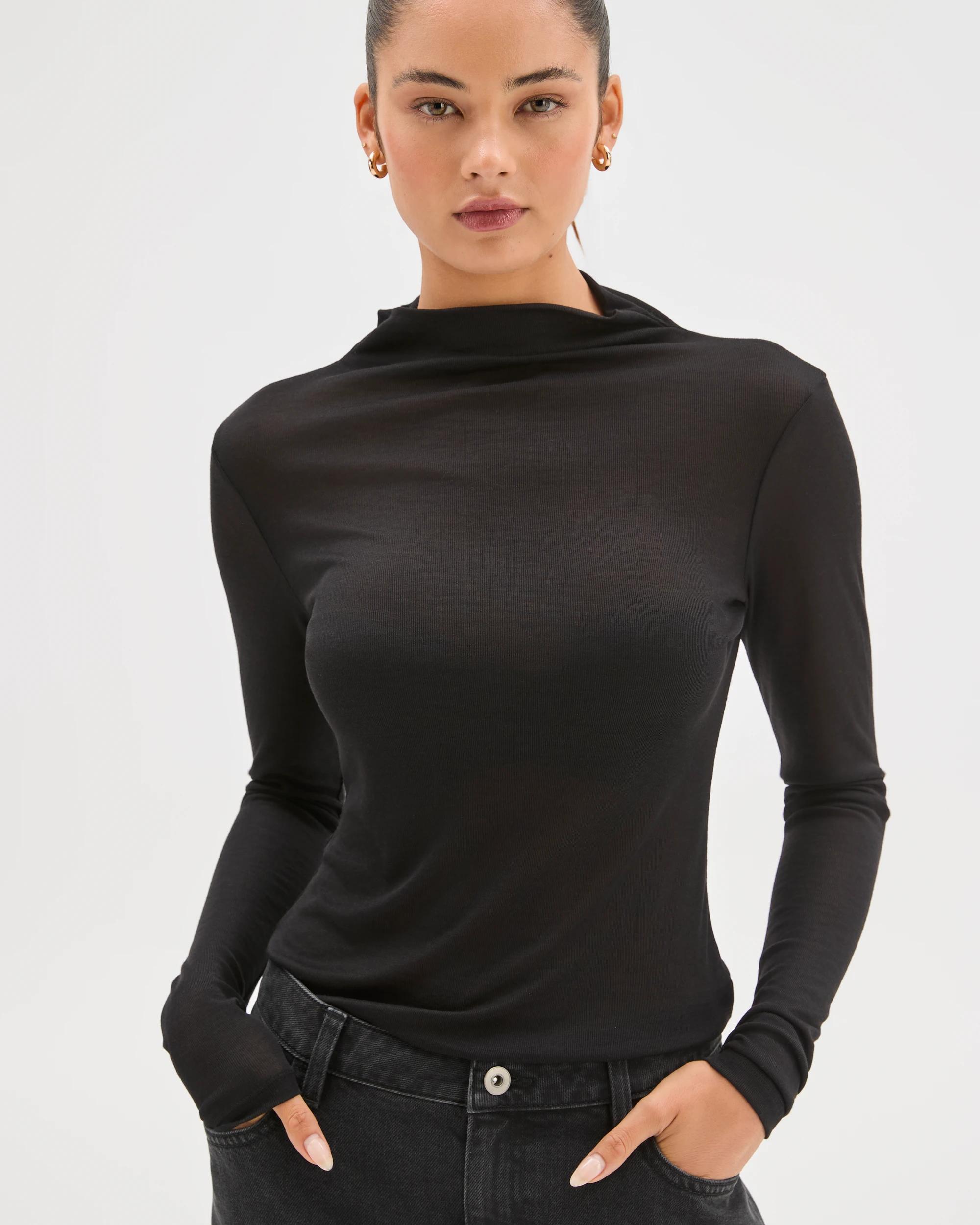 3 Lily Loves Mock Neck Long Sleeve Top BLACK, 3 of 7