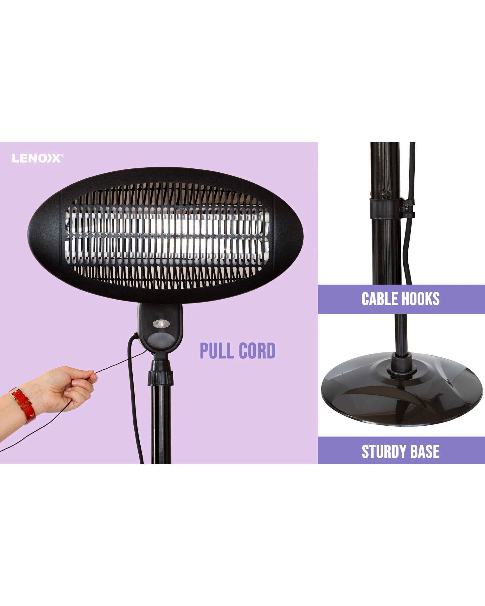 4 Lenoxx 2000W 2.1m  Adjustable Portable Outdoor Electric Patio Heater Black, 4 of 5