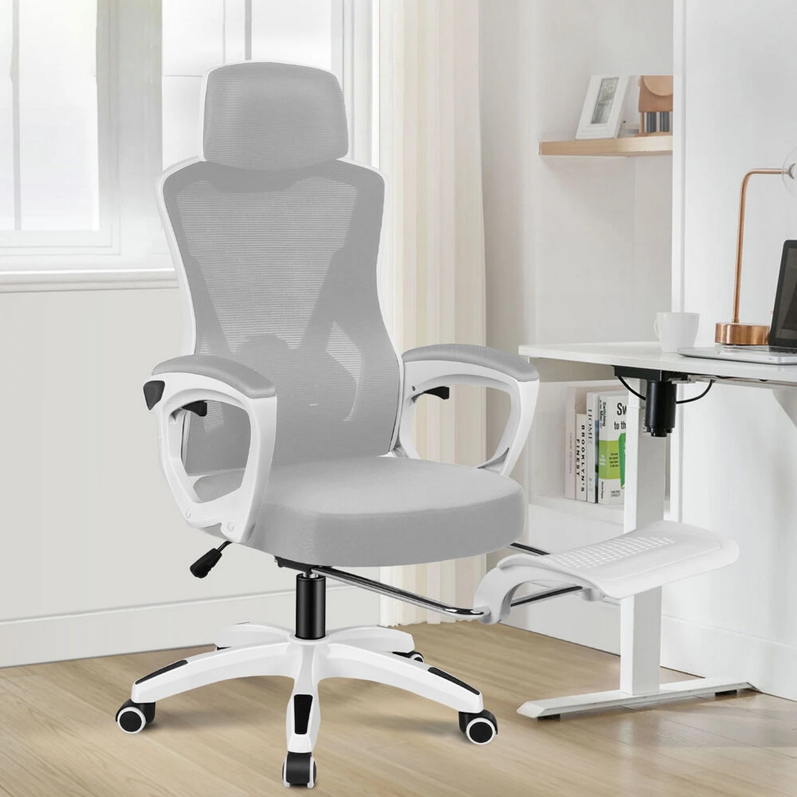 8 Alfordson Mesh Office Chair Gaming Executive Computer Recliner Study Work Seat - White Grey, 8 of 10