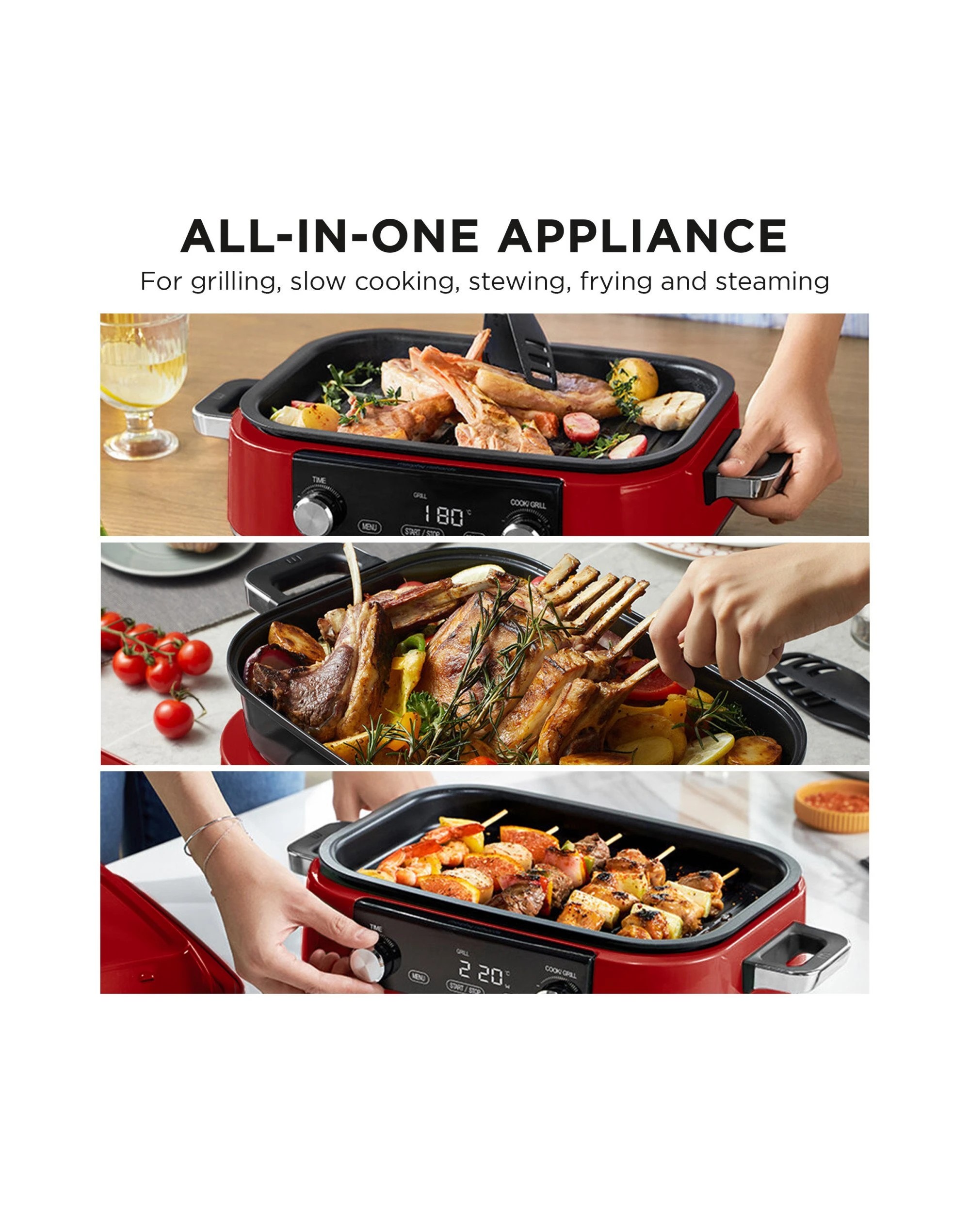 5 Morphy Richards 3l Non-stick Multifunction Electric Cooker Pan In Red, 5 of 8