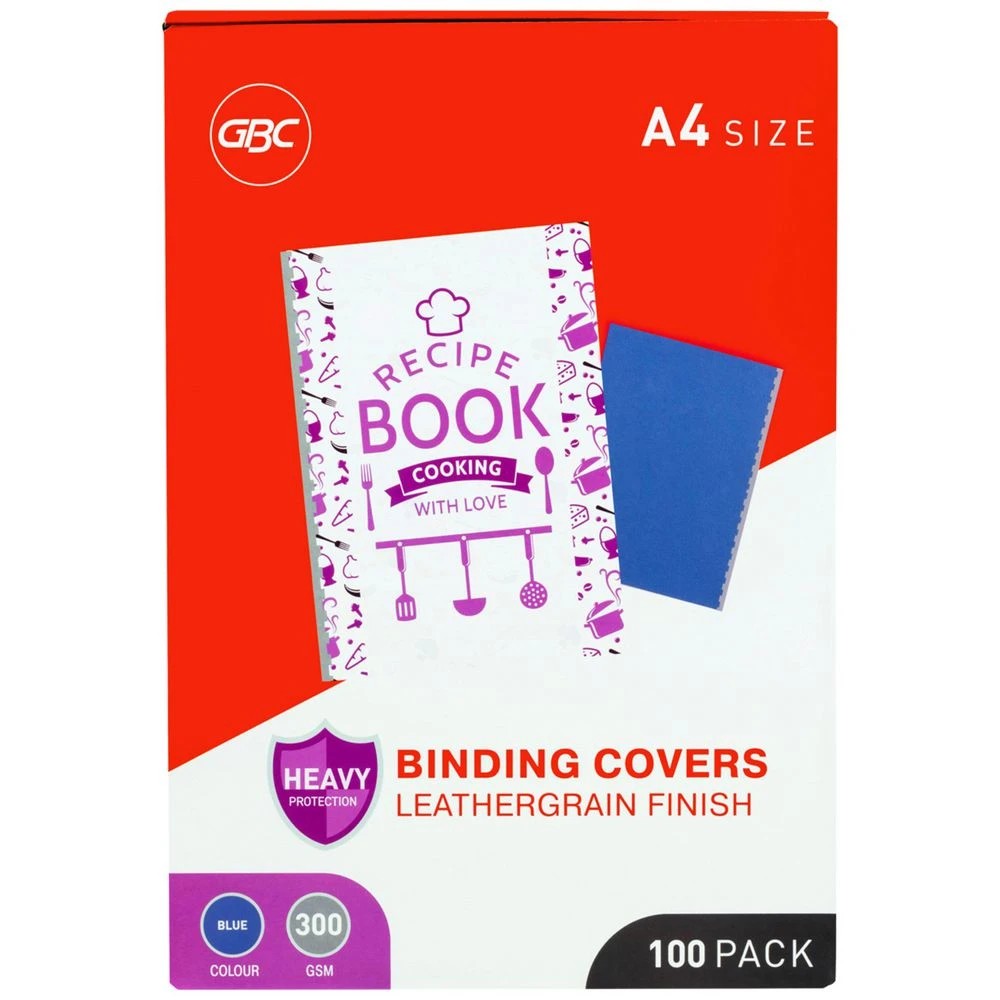 1 GBC A4 Back Binding Cover Leathergrain Blue 100 Pack, 1 of 3