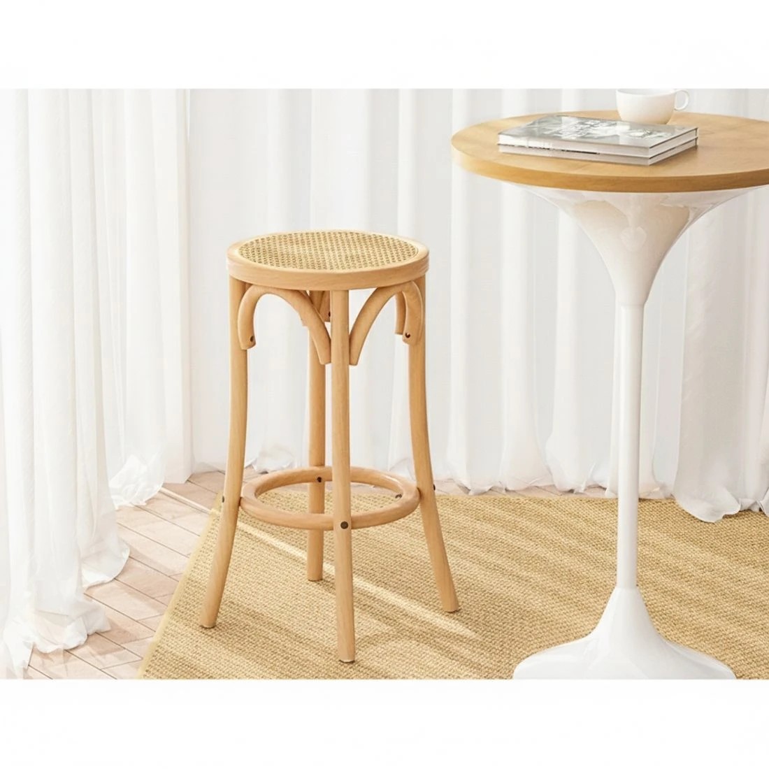 4 Artiss 2x Bar Stoosl Rattan Seat Wooden - Natural, 4 of 5