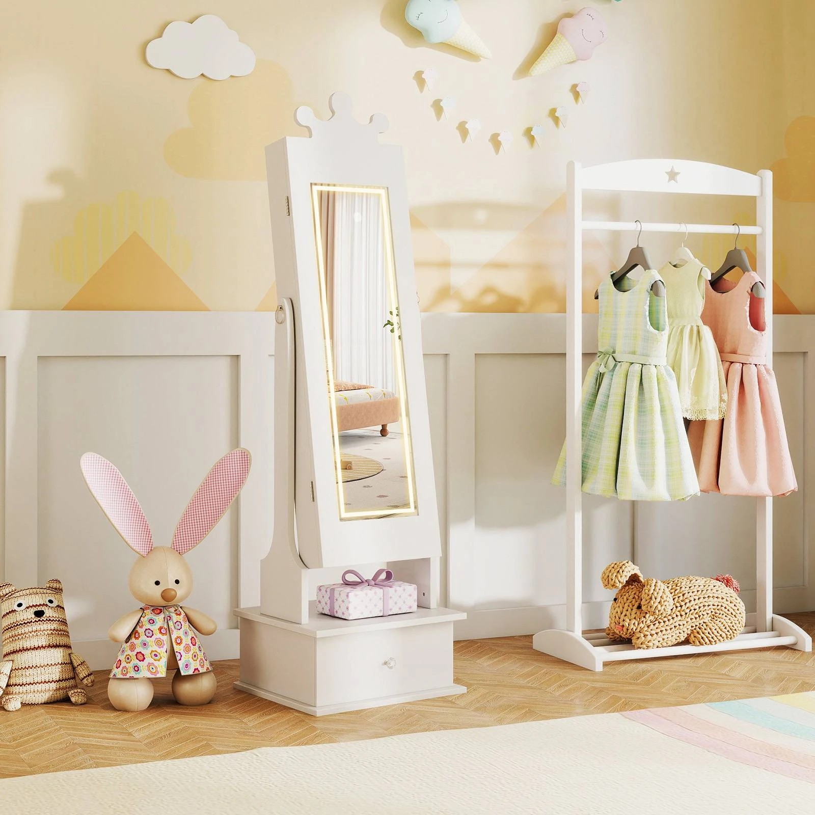 1 Costway Mirror Jewellery Cabinet Princess Armoire - White, 1 of 1