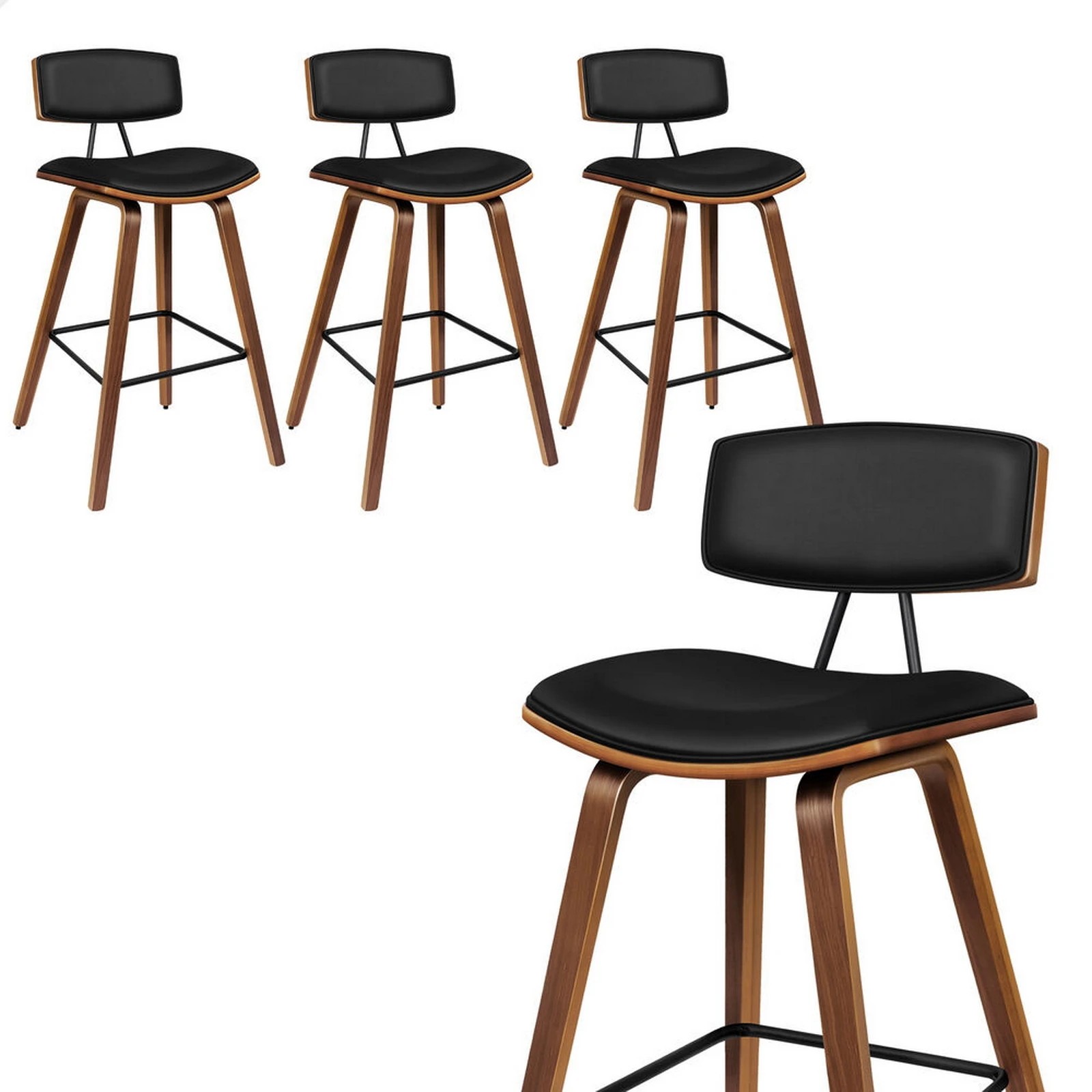 1 Alfordson 4x Wooden Bar Stools Mabel Kitchen Dining Chair Wood Vintage - Black, 1 of 10