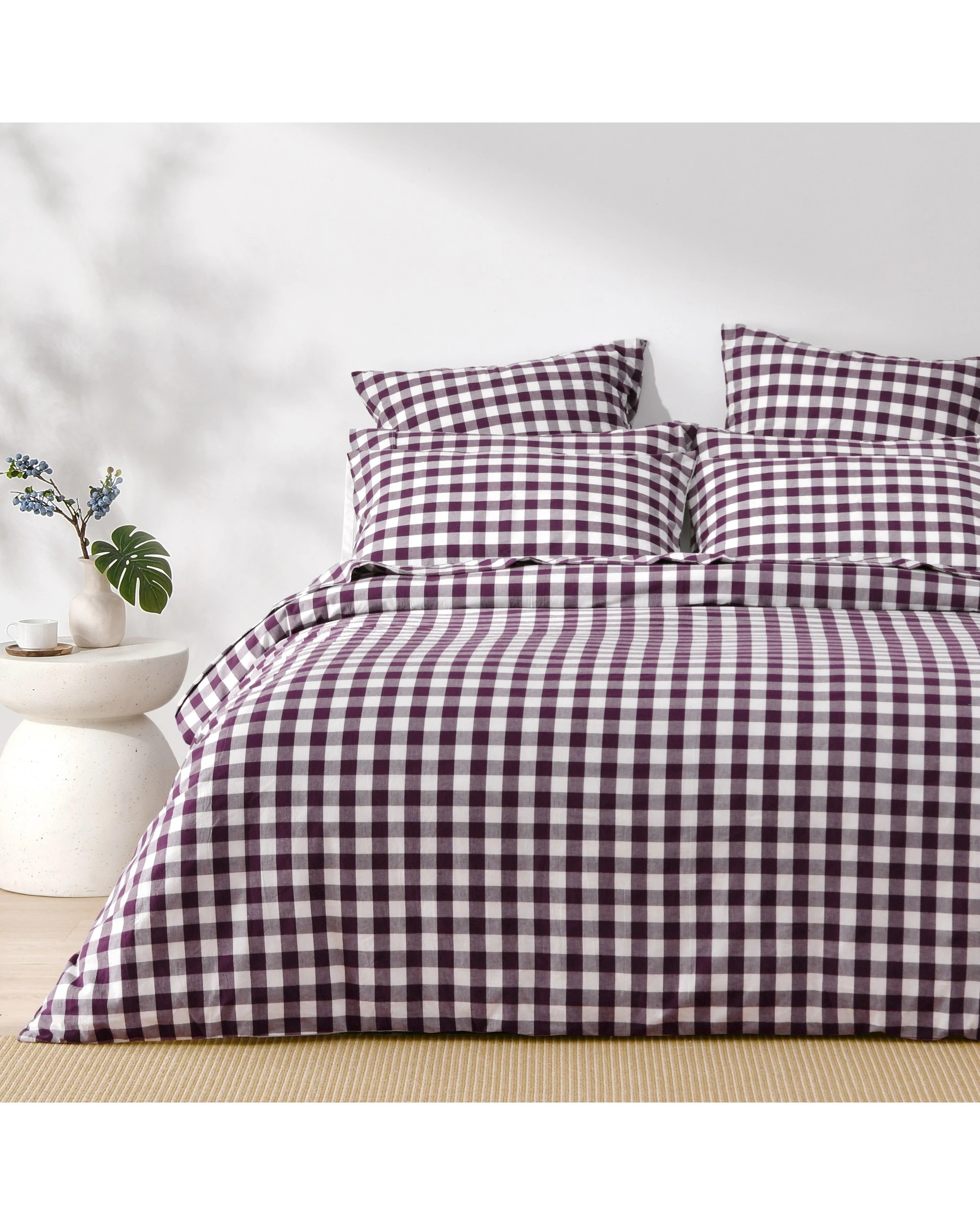 1 Dreamaker Lola Yarn Dyed Washed Cotton Gingham Quilt Cover Set - King Single Bed - Plum, 1 of 6