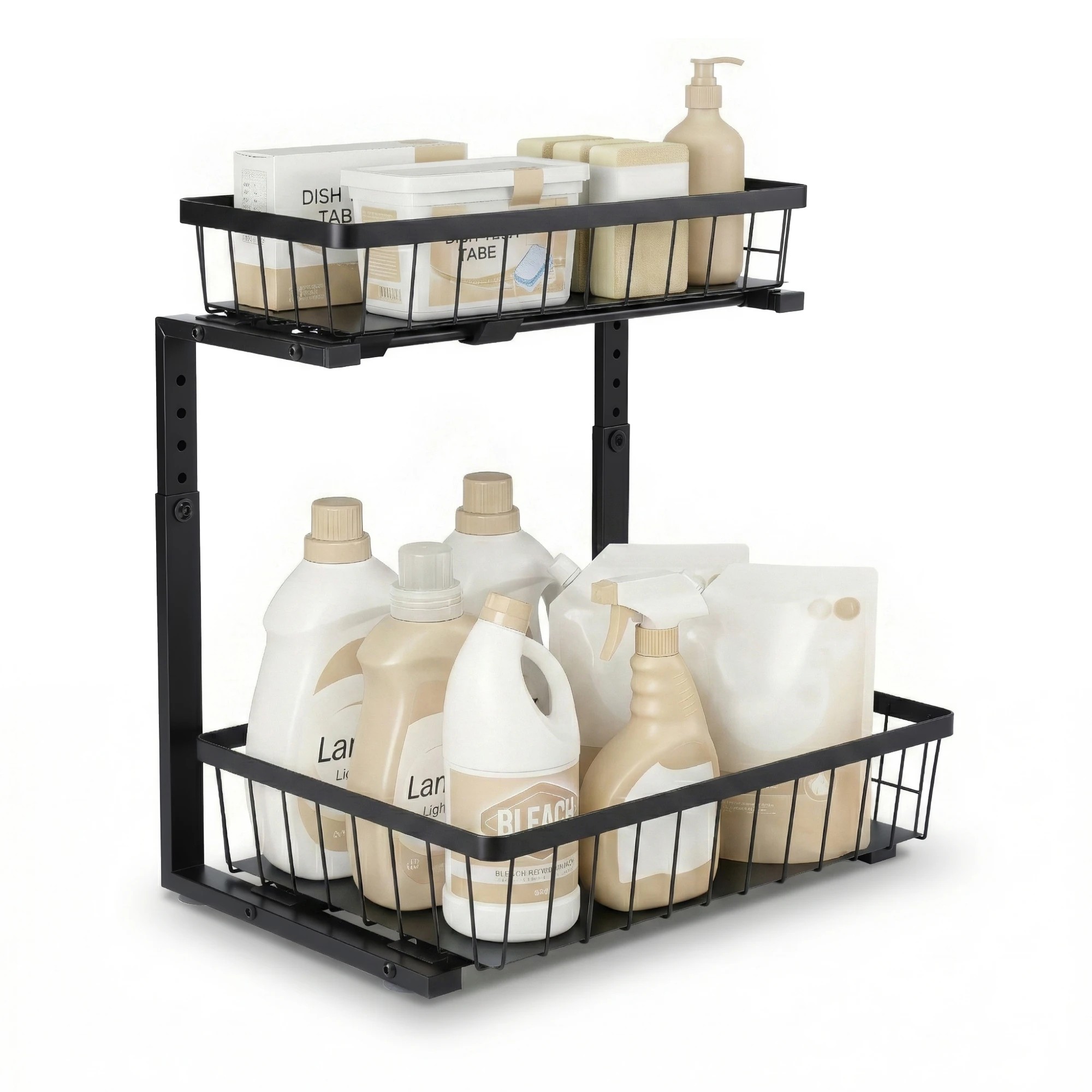 1 Artiss Under Sink Organizer Storage with 2 Slide Out Drawers 5 Adjustable Height Bathroom Kitchen Cabinet - Black, 1 of 3