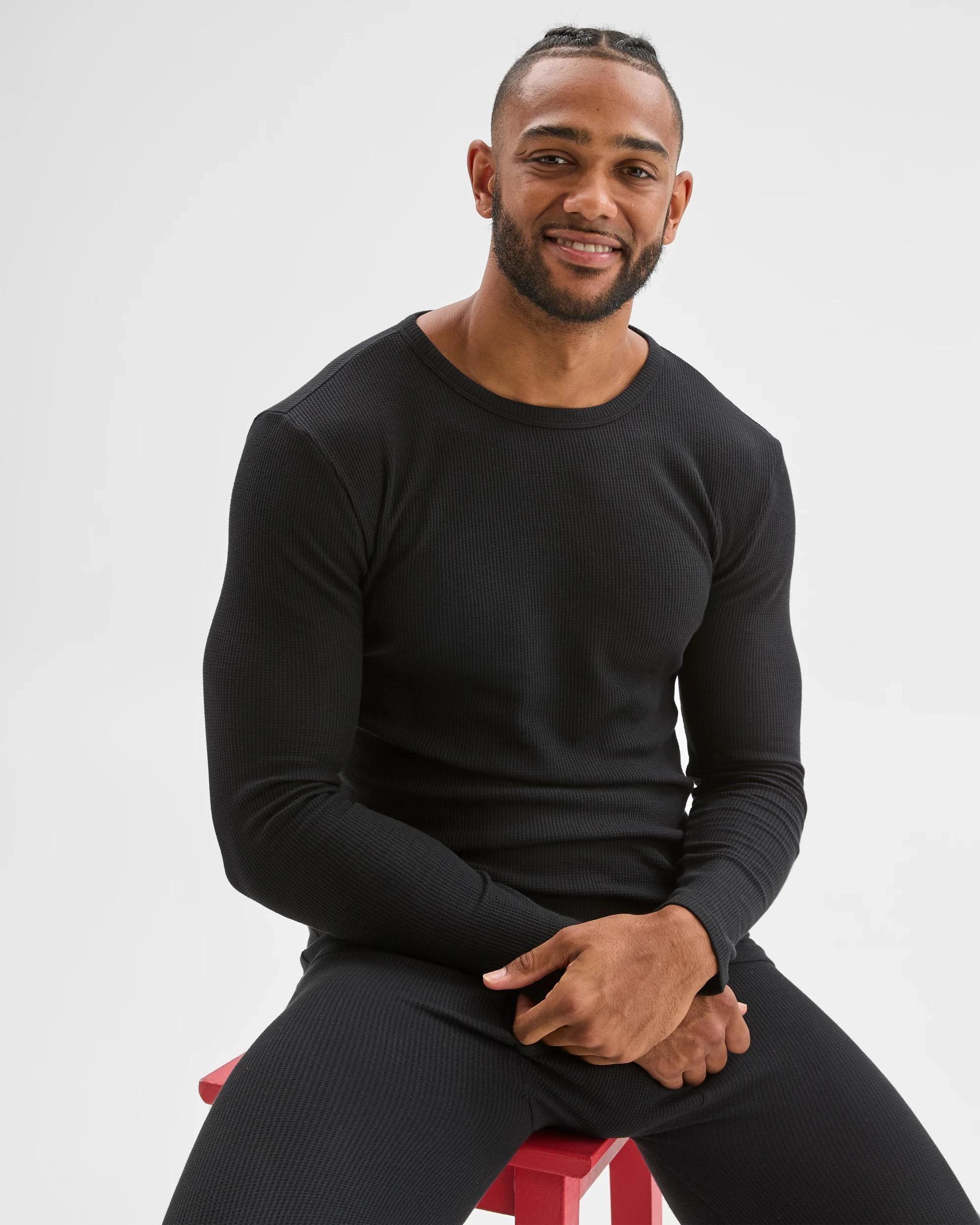 4 Maxx Australian Cotton Blend Long Sleeve Waffle Thermal Top BLACK, 4 of 6