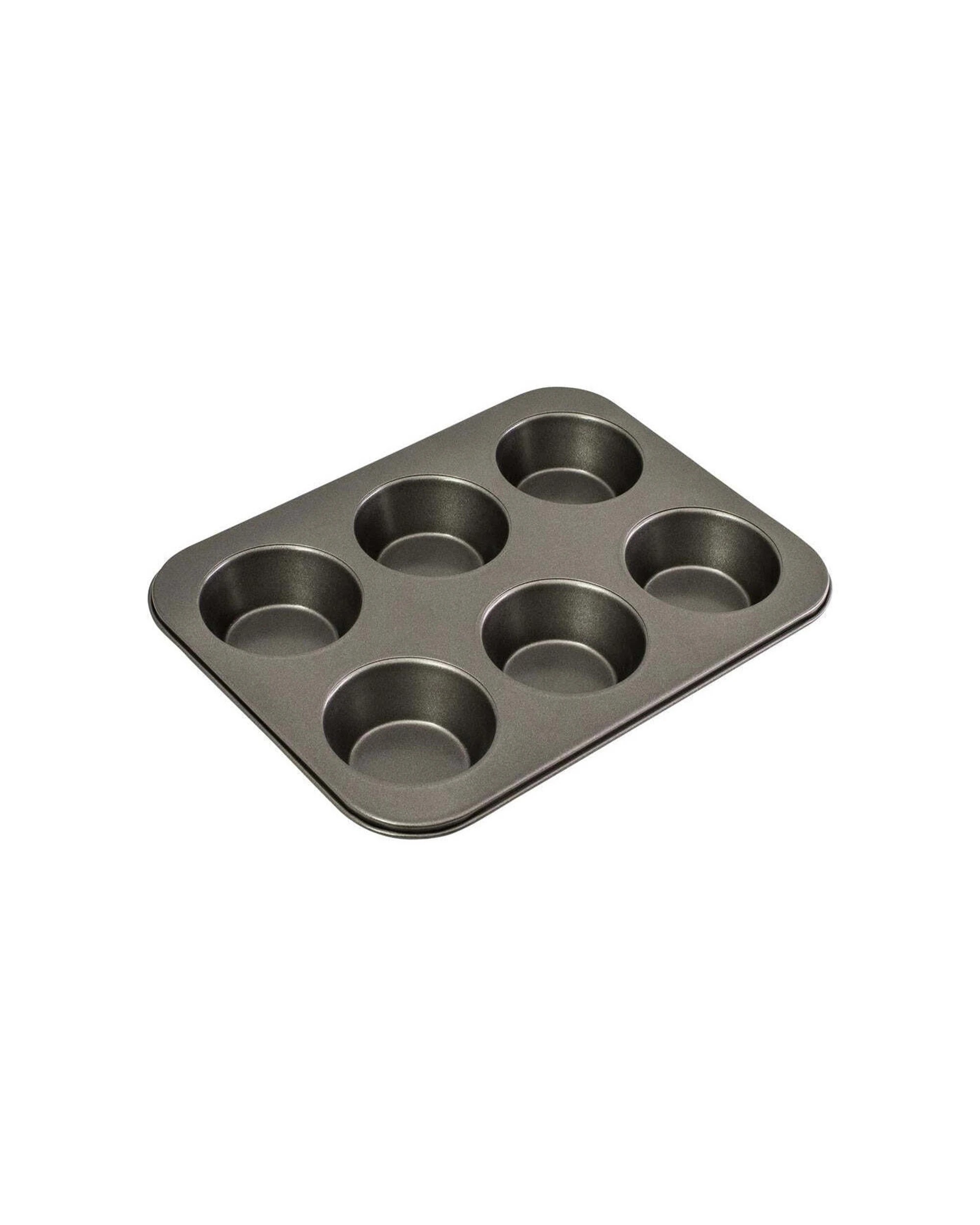 3 Bakemaster Large 6-cup Muffin Pan Carbon Steel Double Non-stick 35x26cm - Grey, 3 of 3