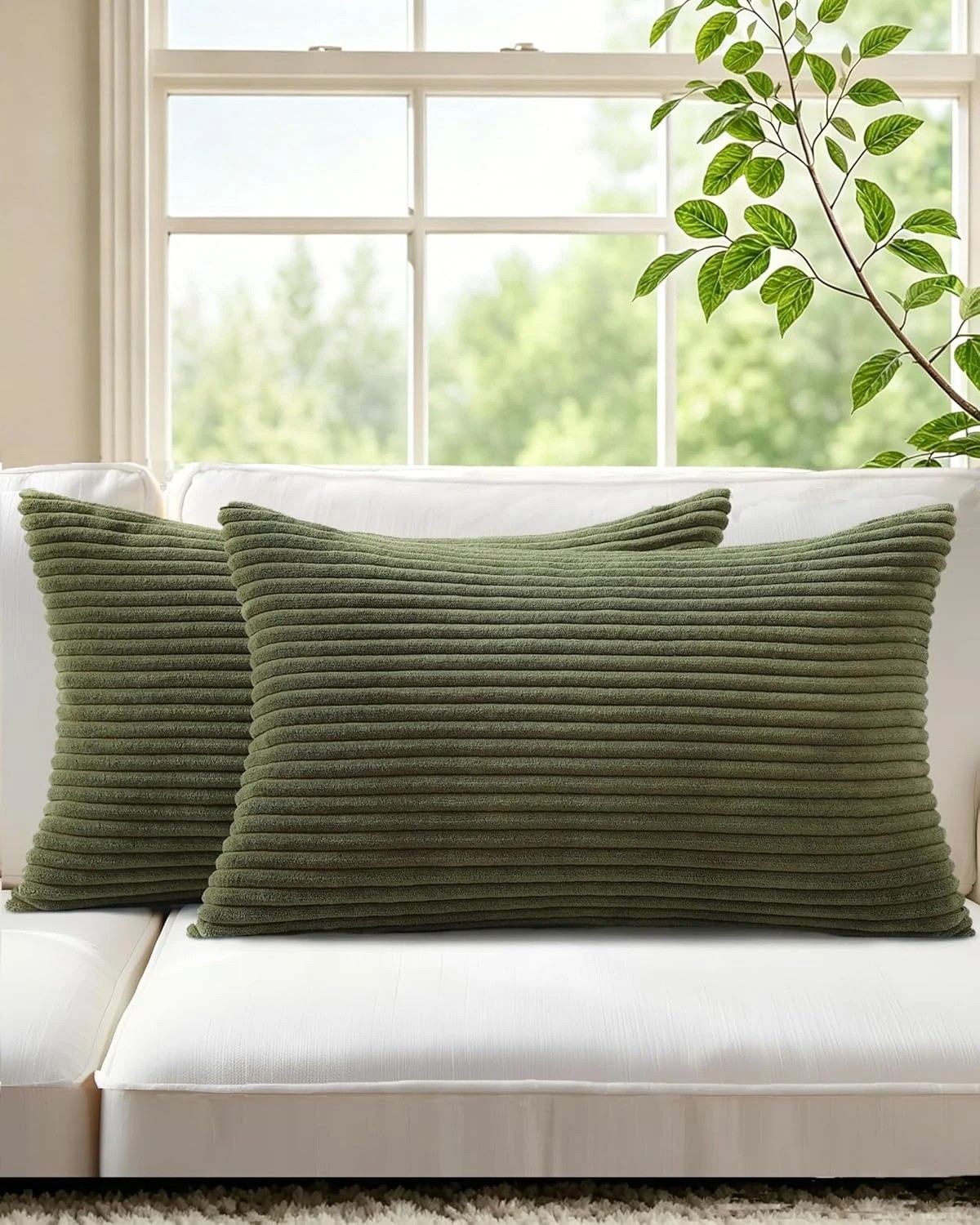 1 Gioia Casa 2-Pack Corduroy Velvet Cushion Covers 30x50cm - Olive, 1 of 2