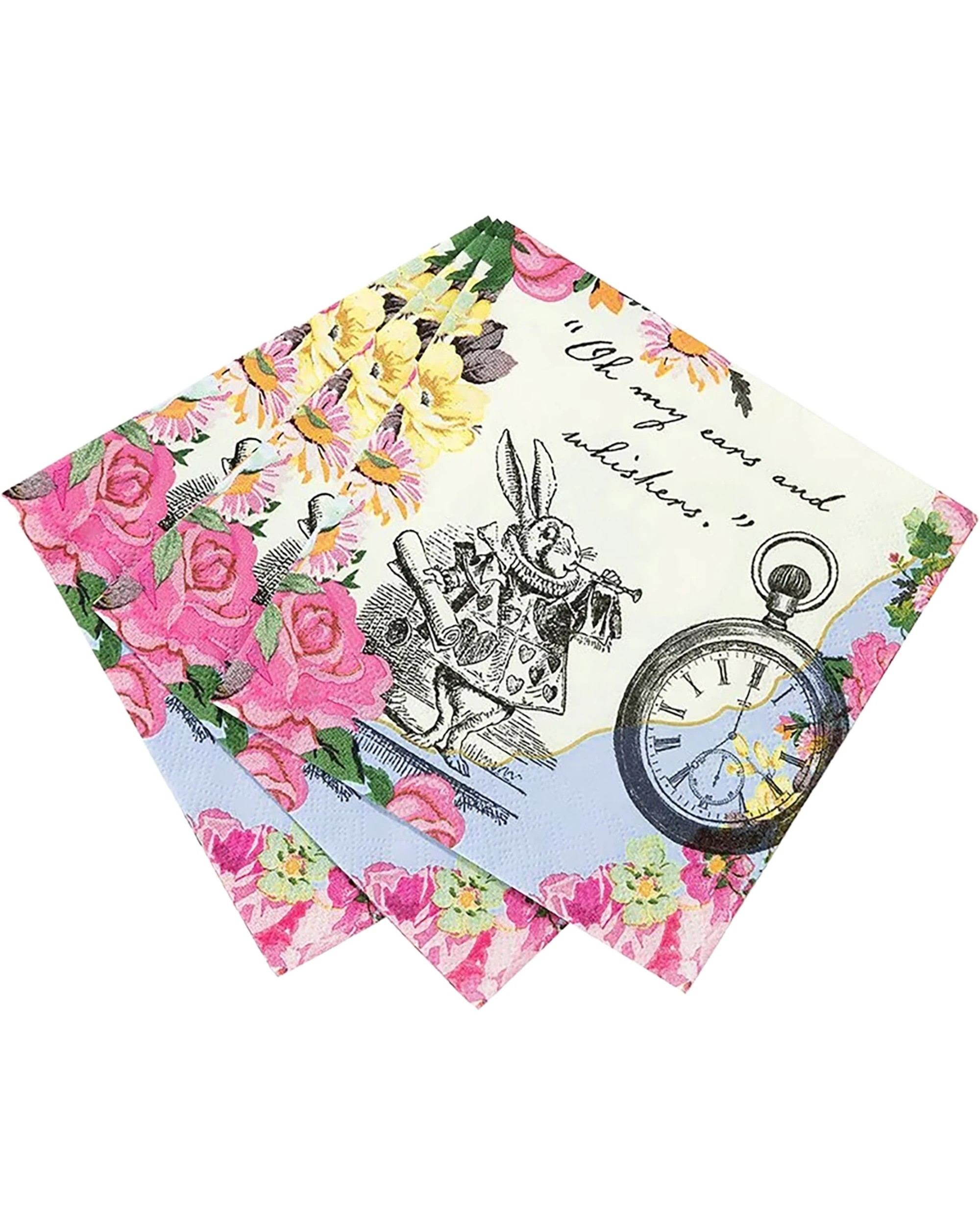 2 Talking Tables Alice In Wonderland Rabbit Floral Small Napkins Serviettes Pack of 20 - Multi, 2 of 4